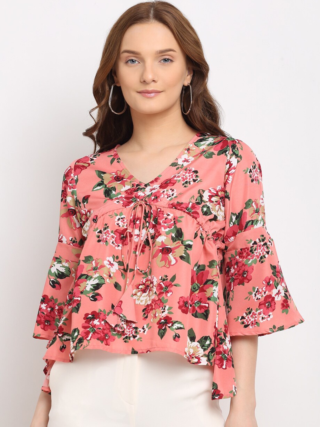 

La Zoire Women Pink Floral Printed Crepe Top