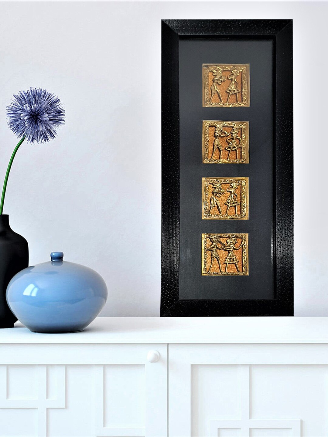 

Gallery99 Black & Gold Warli Brass Figurine Double Boarding Wall Art