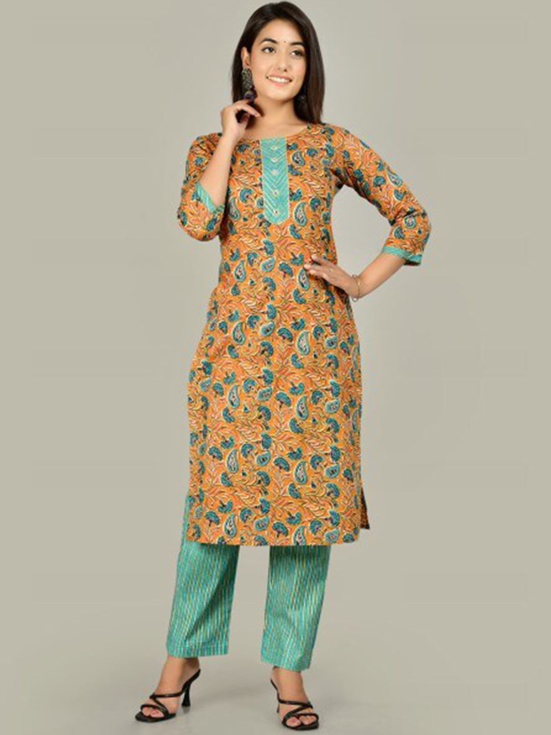 

Glorious Women Yellow Ethnic Motifs Pure Cotton Kurta With Trousers