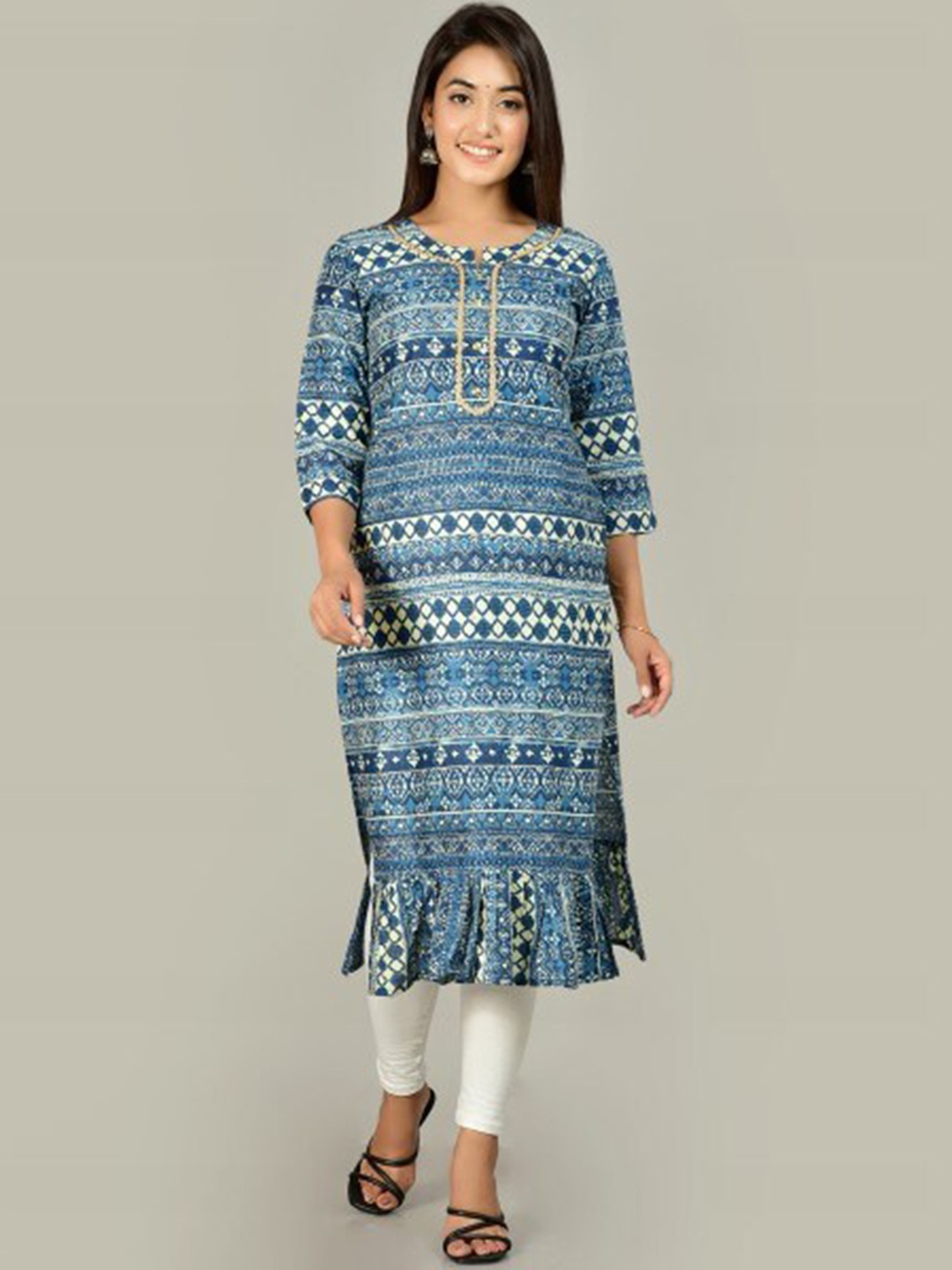 

Glorious Blue Ethnic Motifs Printed flared Pure Cotton Kurti