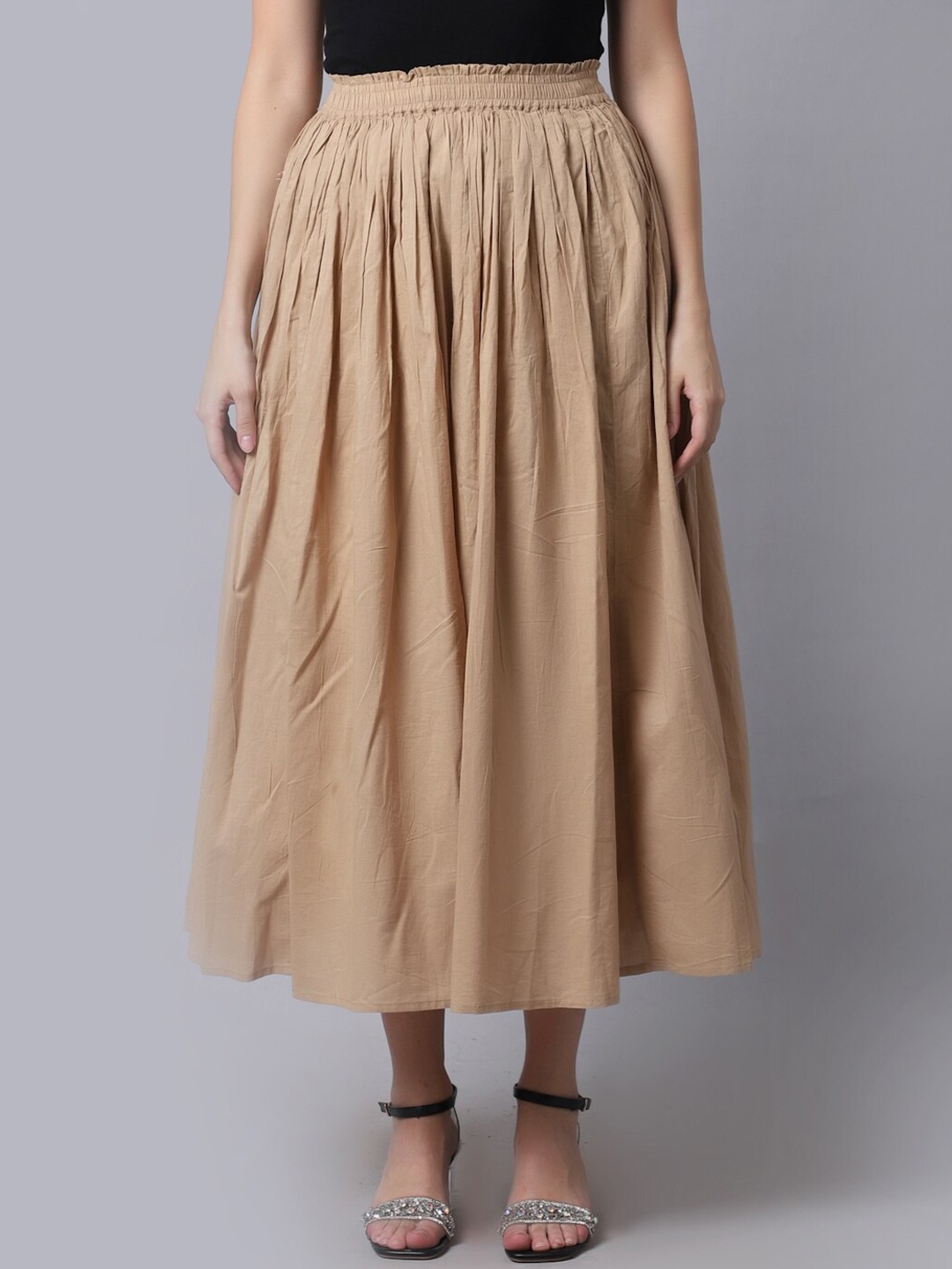 

KURTSY Women Beige Solid Flared Maxi Skirts