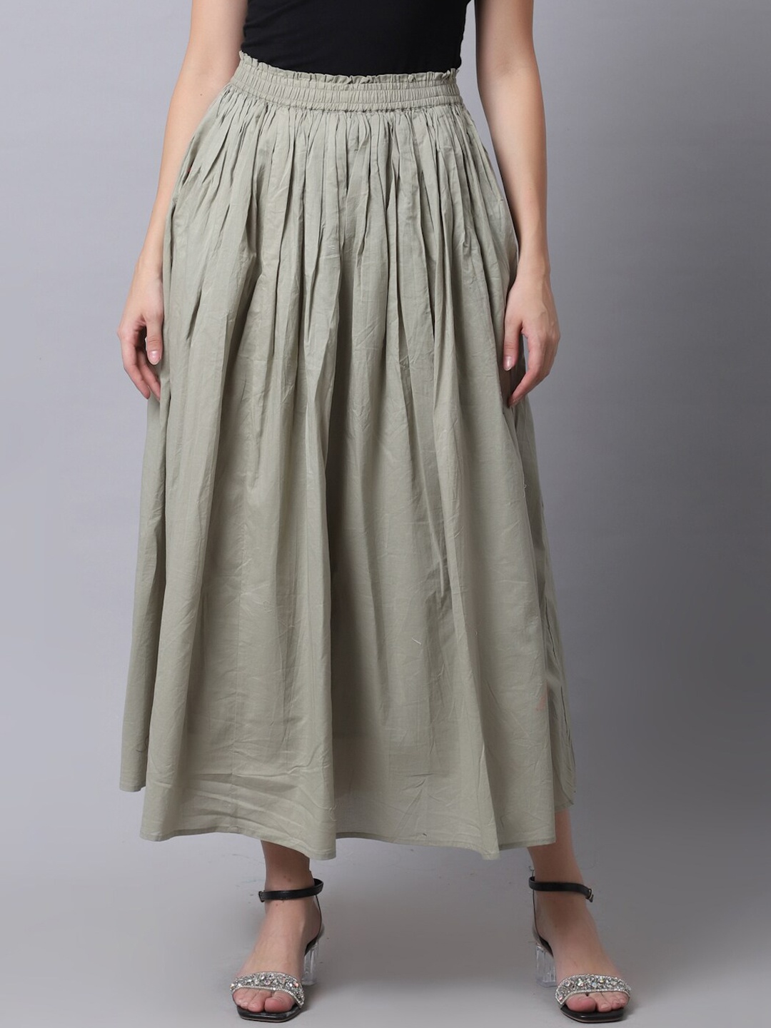 

KURTSY Women Green Solid Maxi Flared Skirts