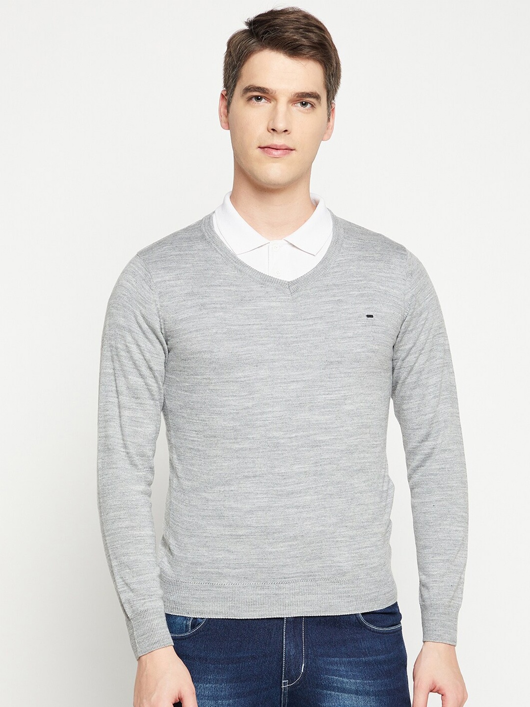 

Okane Men Grey Melange Solid Pullover