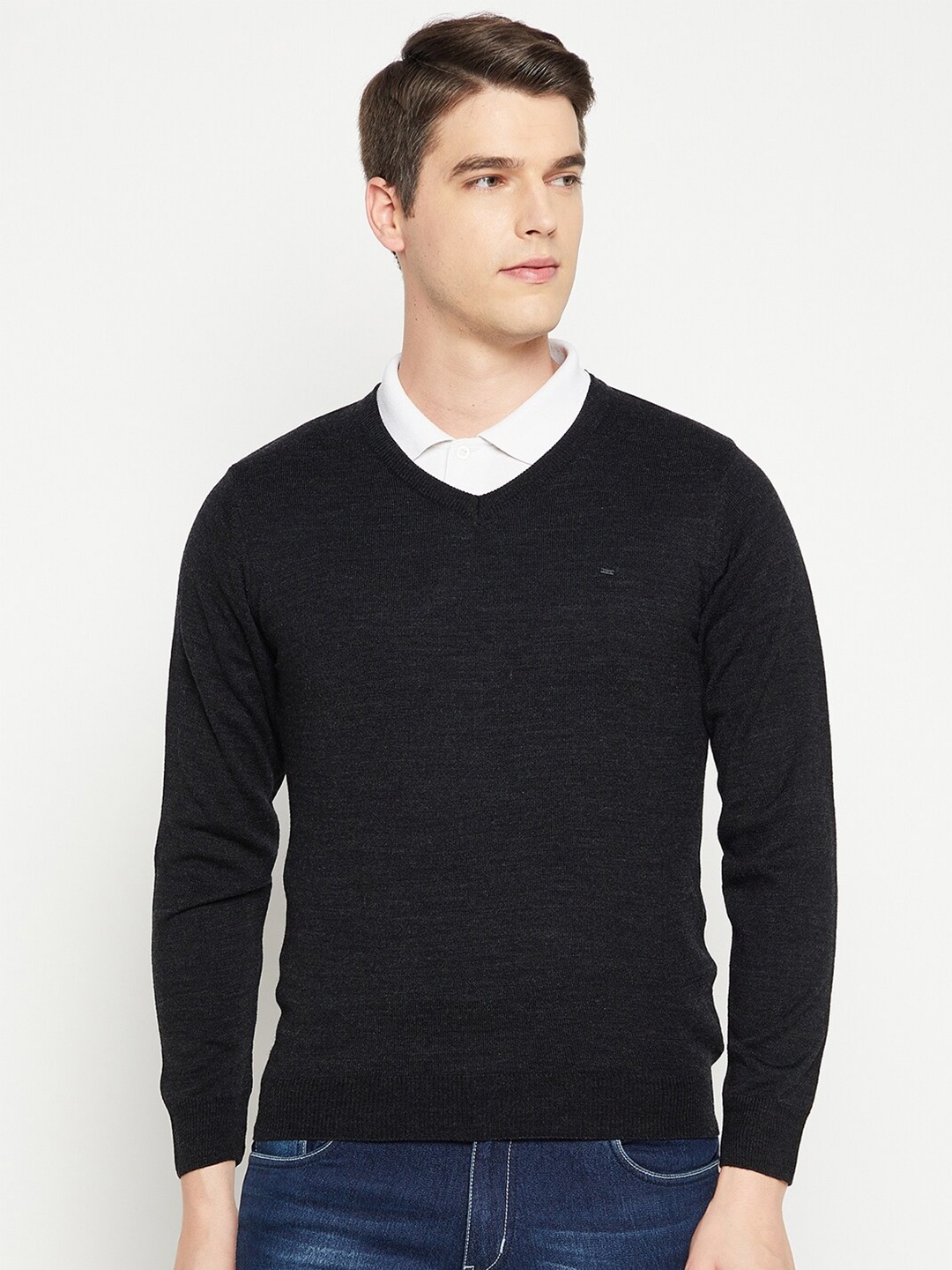 

Okane Men Grey Melange Solid Wool Pullover