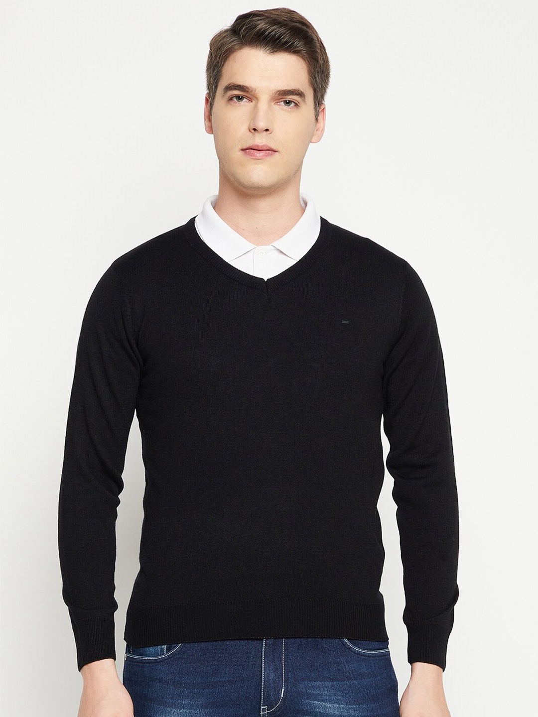 

Okane Men Black V- Neck Wool Pullover