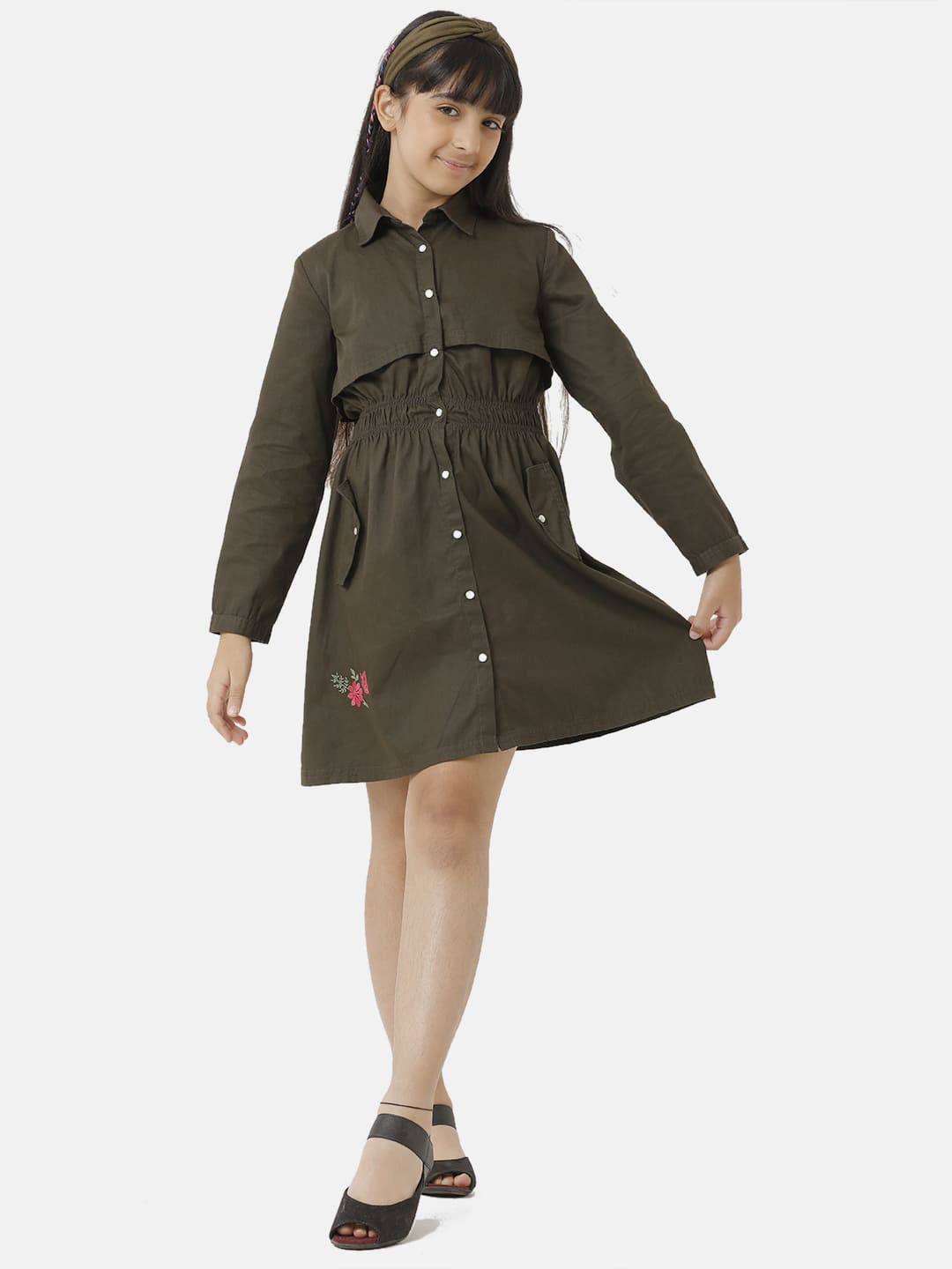 

UNDER FOURTEEN ONLY Girl Green Shirt Dress