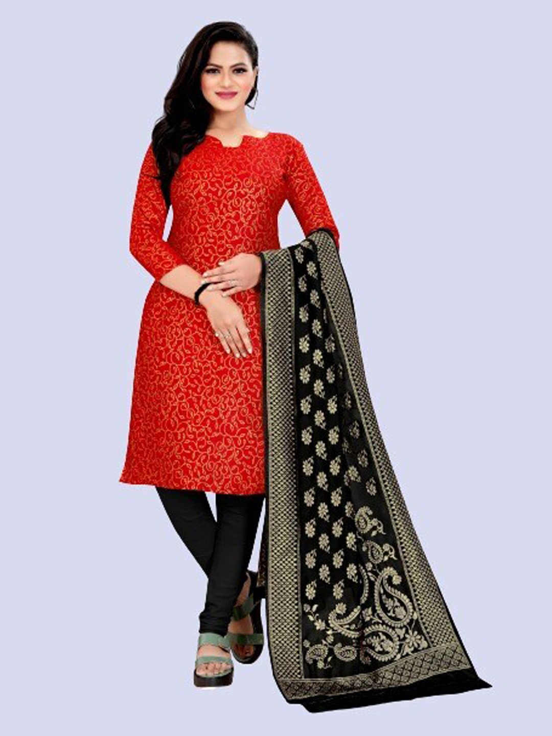 

MORLY Women Red & Black Dupion Silk Unstitched Dress Material