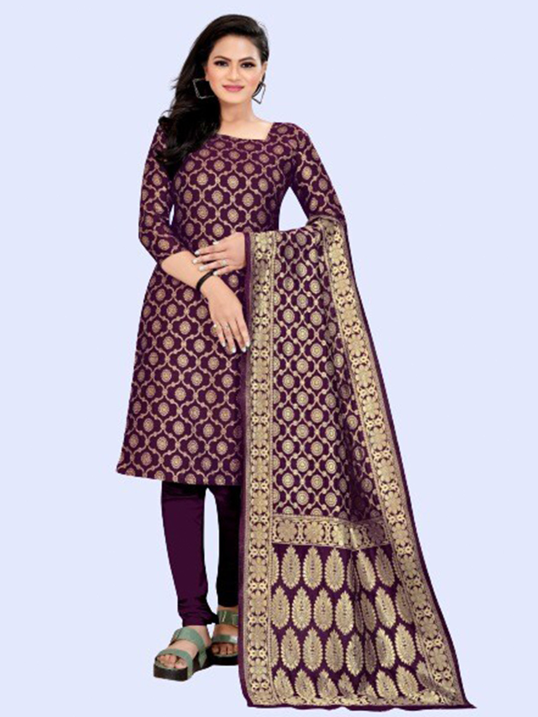

MORLY Women Purple & Gold-Toned Dupion Silk Unstitched Dress Material