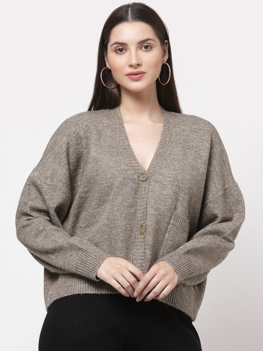 

513 Women Brown Cardigan Sweater