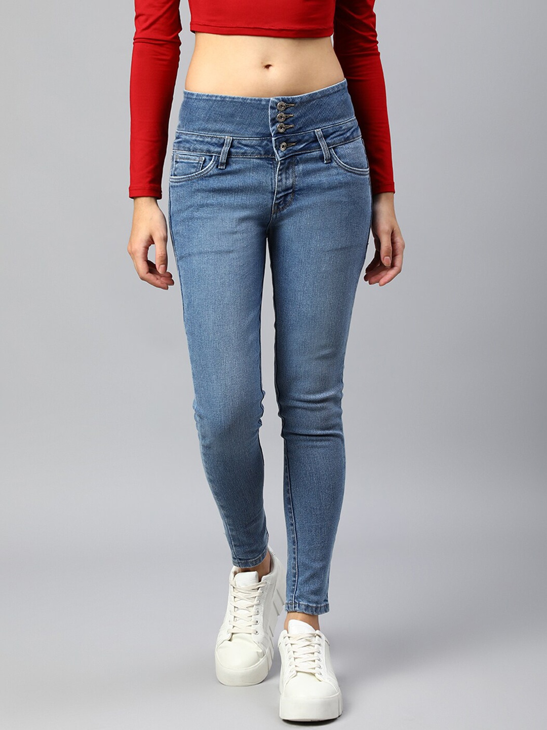 

Xpose Women Blue Comfort Slim Fit High-Rise Light Fade Stretchable Denim Jeans