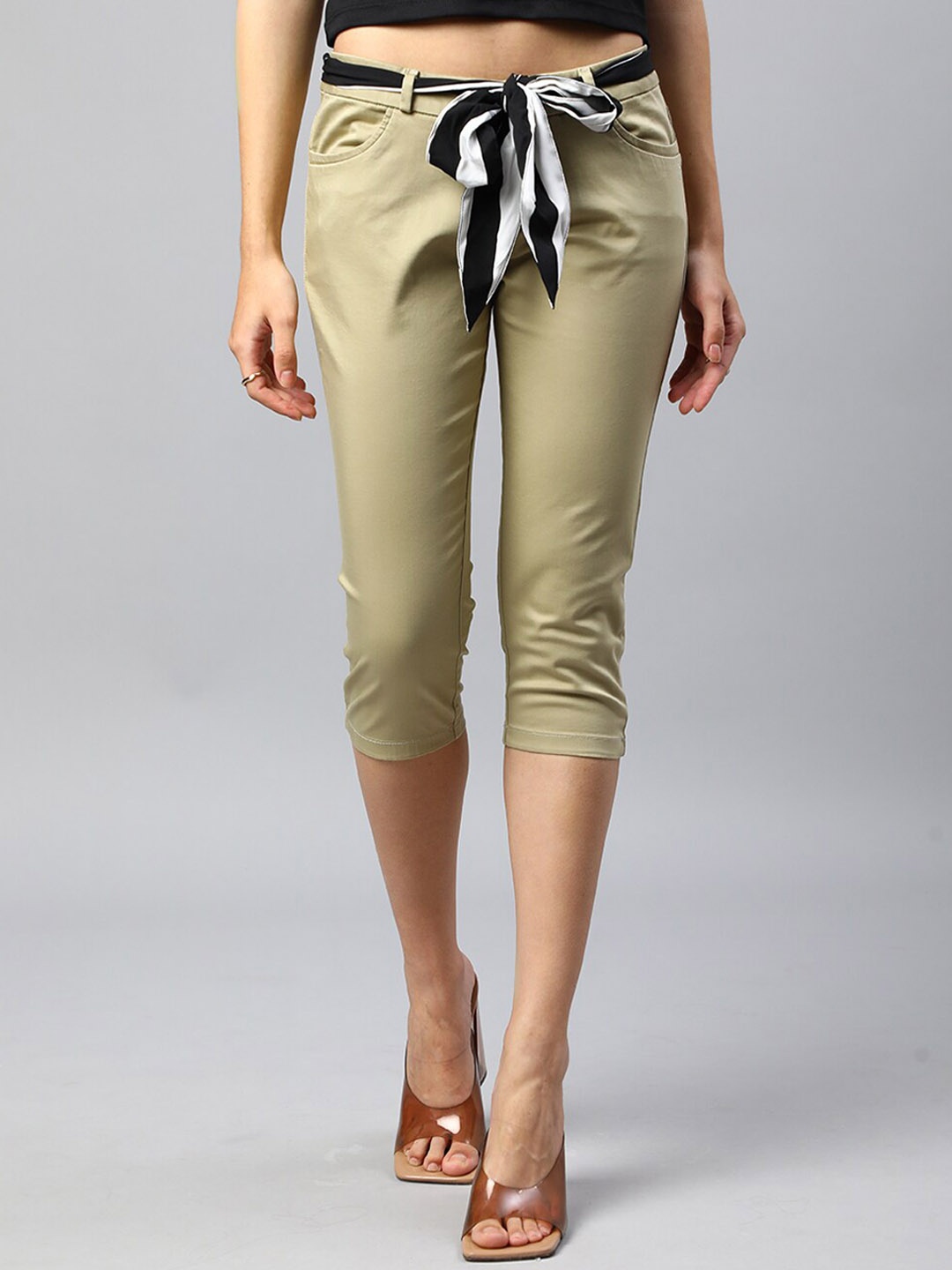 

Xpose Women Olive Green Slim Fit Pure Cotton Capris