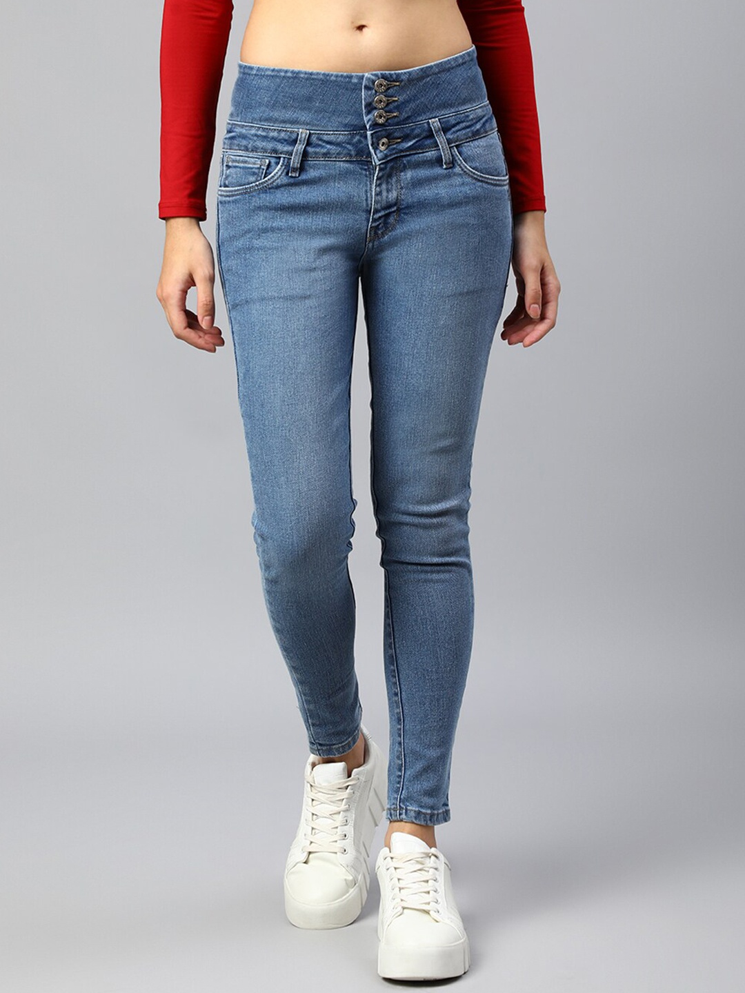 

Xpose Women Blue Comfort Slim Fit High-Rise Light Fade Stretchable Jeans