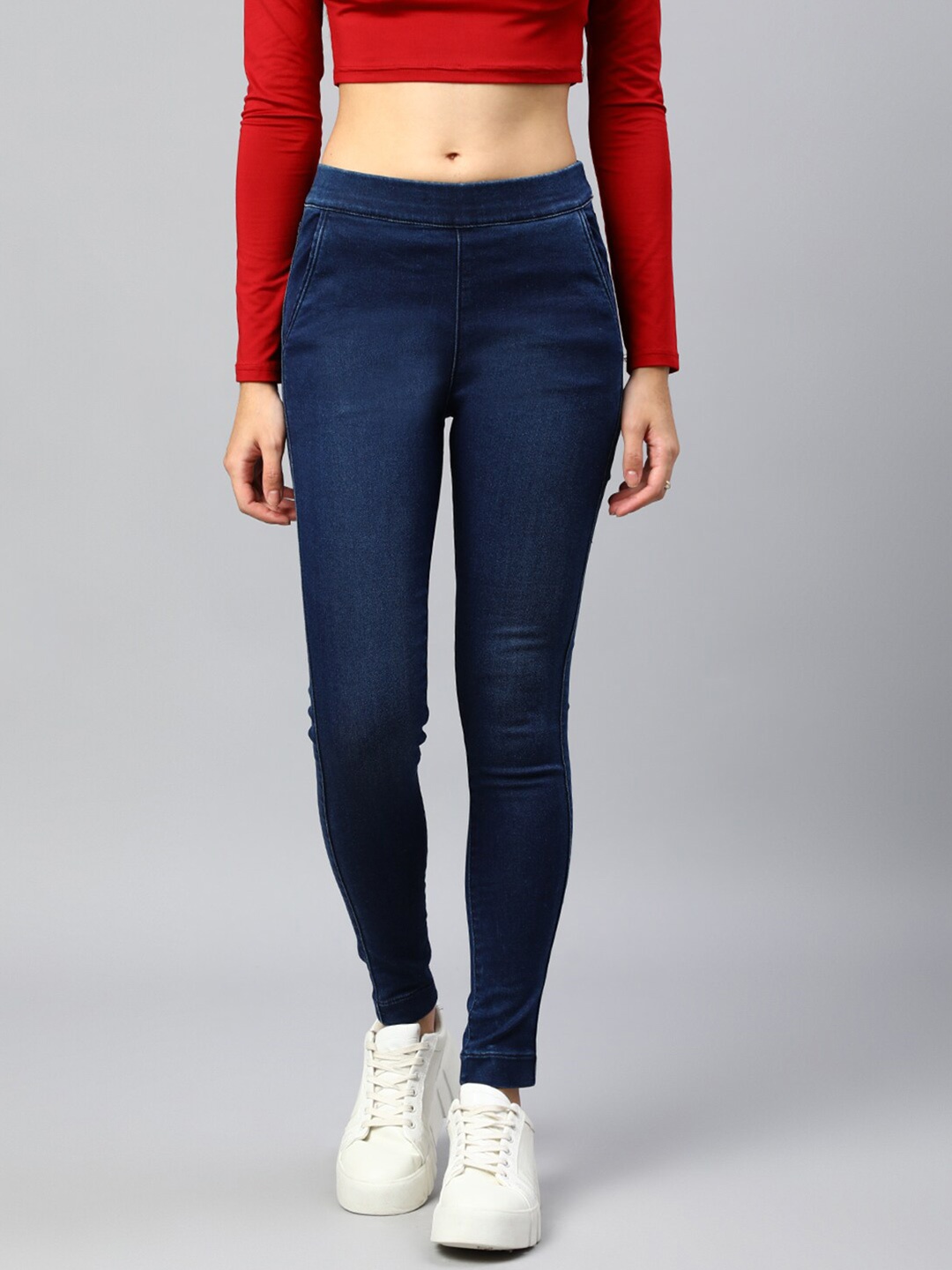 

Xpose Women Blue Solid Slim-Fit Cropped Jeggings