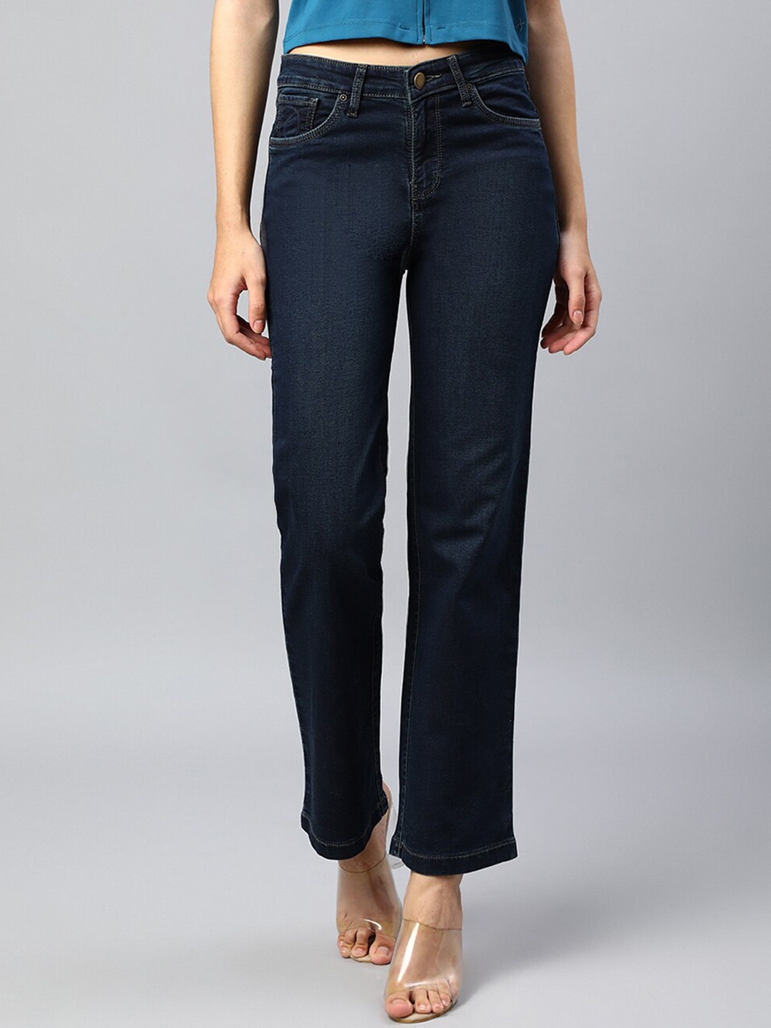 

Xpose Women Blue Comfort Wide Leg High-Rise Stretchable Jeans