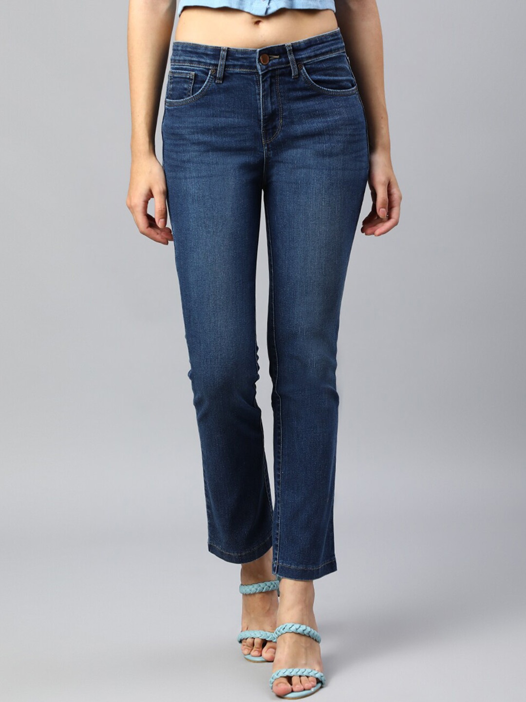 

Xpose Women Navy Blue Comfort Bootcut High-Rise Light Fade Stretchable Jeans