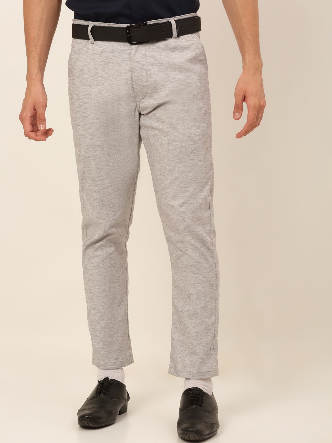 

JAINISH Men Grey Smart Slim Fit Easy Wash Trousers
