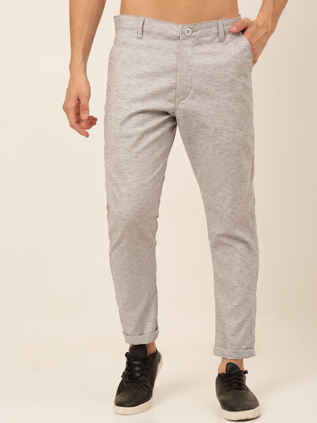 

JAINISH Men Grey Smart Slim Fit Easy Wash Trousers