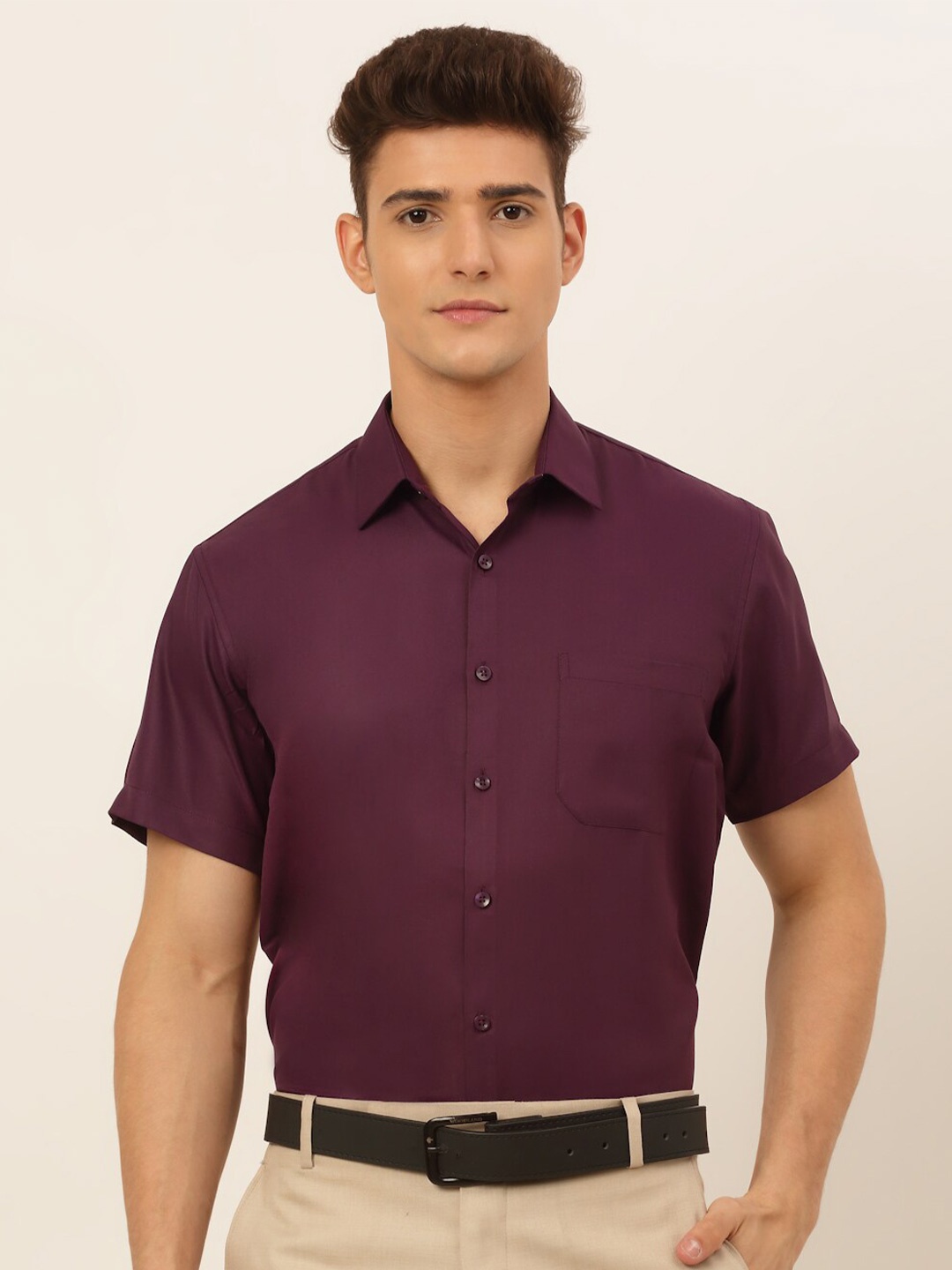

JAINISH Men Burgundy Classic Formal Shirt