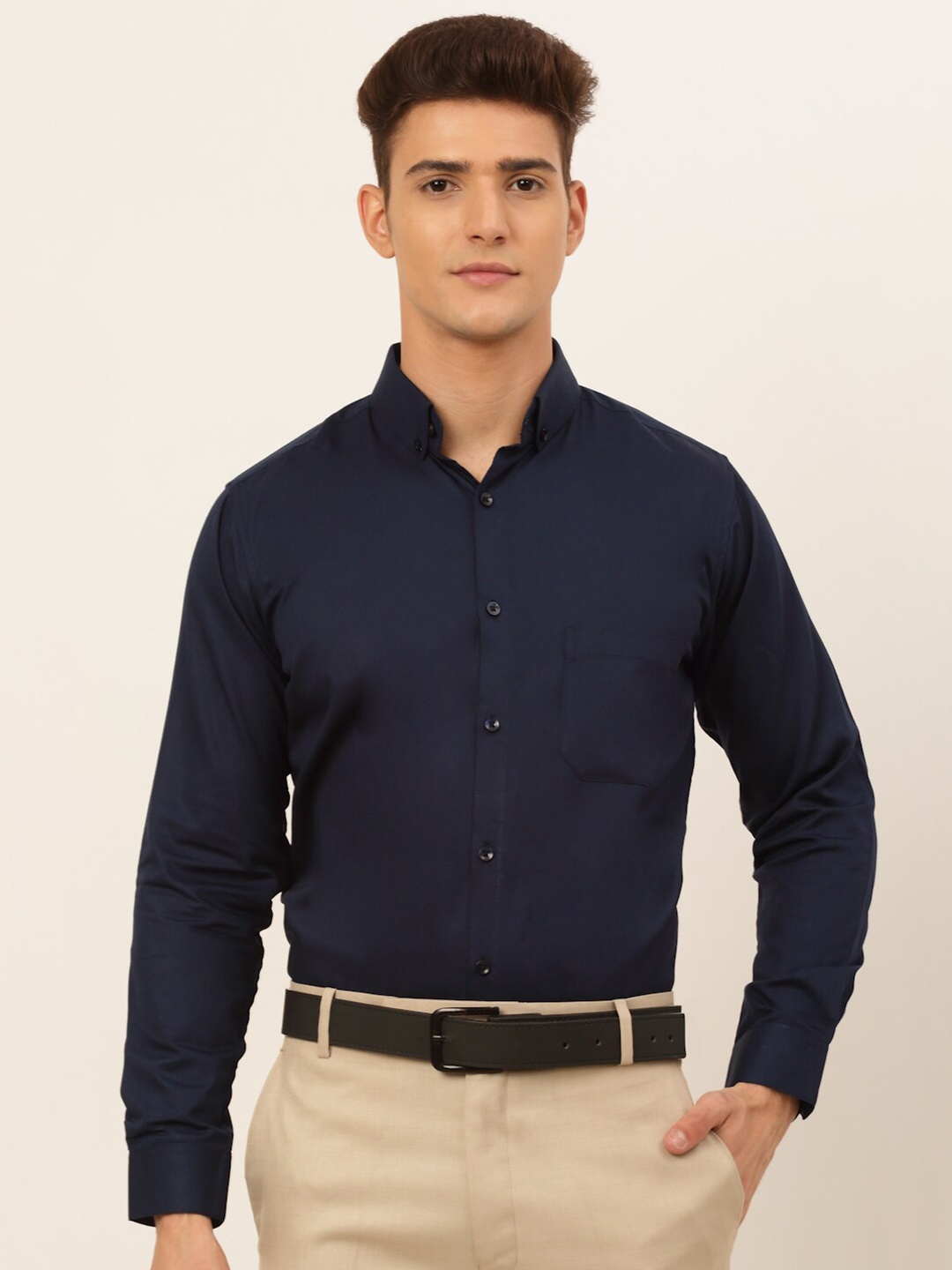 

JAINISH Men Navy Blue Solid Classic Cotton Formal Shirt