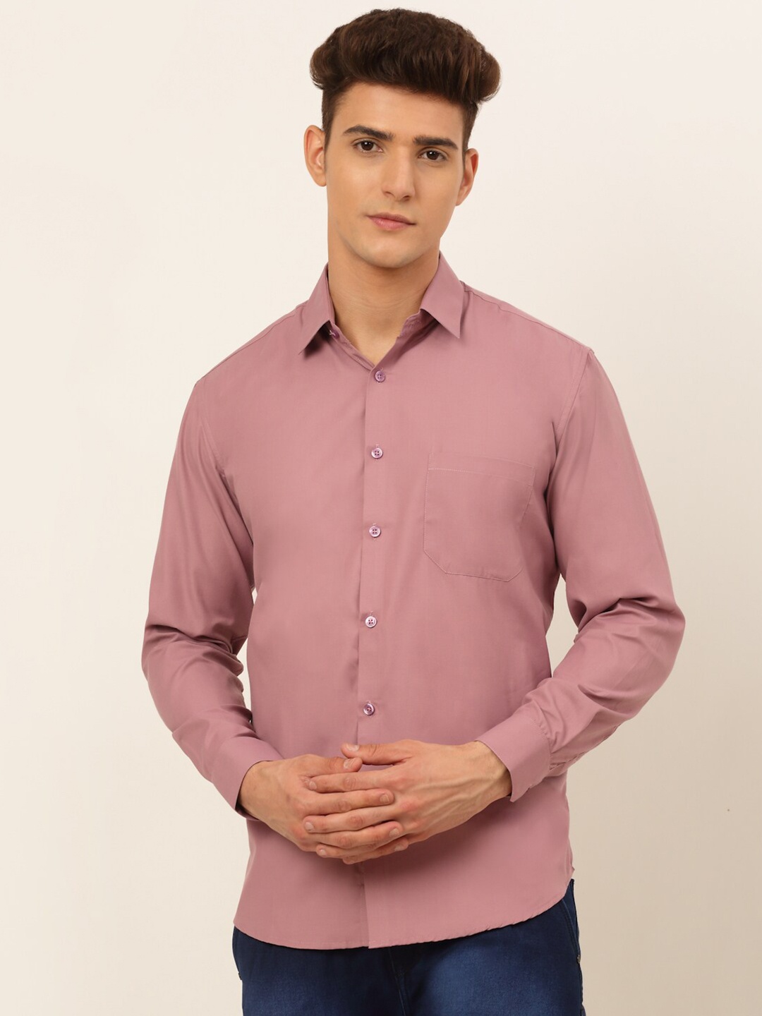 

JAINISH Men Pink Solid Cotton Casual Shirt