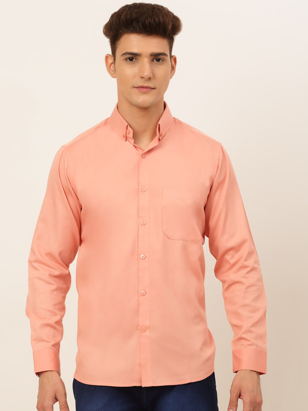 

JAINISH Men Peach-Coloured Classic Pure Cotton Casual Shirt