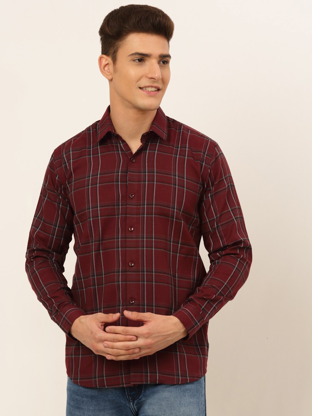 

JAINISH Men Maroon Cotton Classic Tartan Checks Casual Shirt