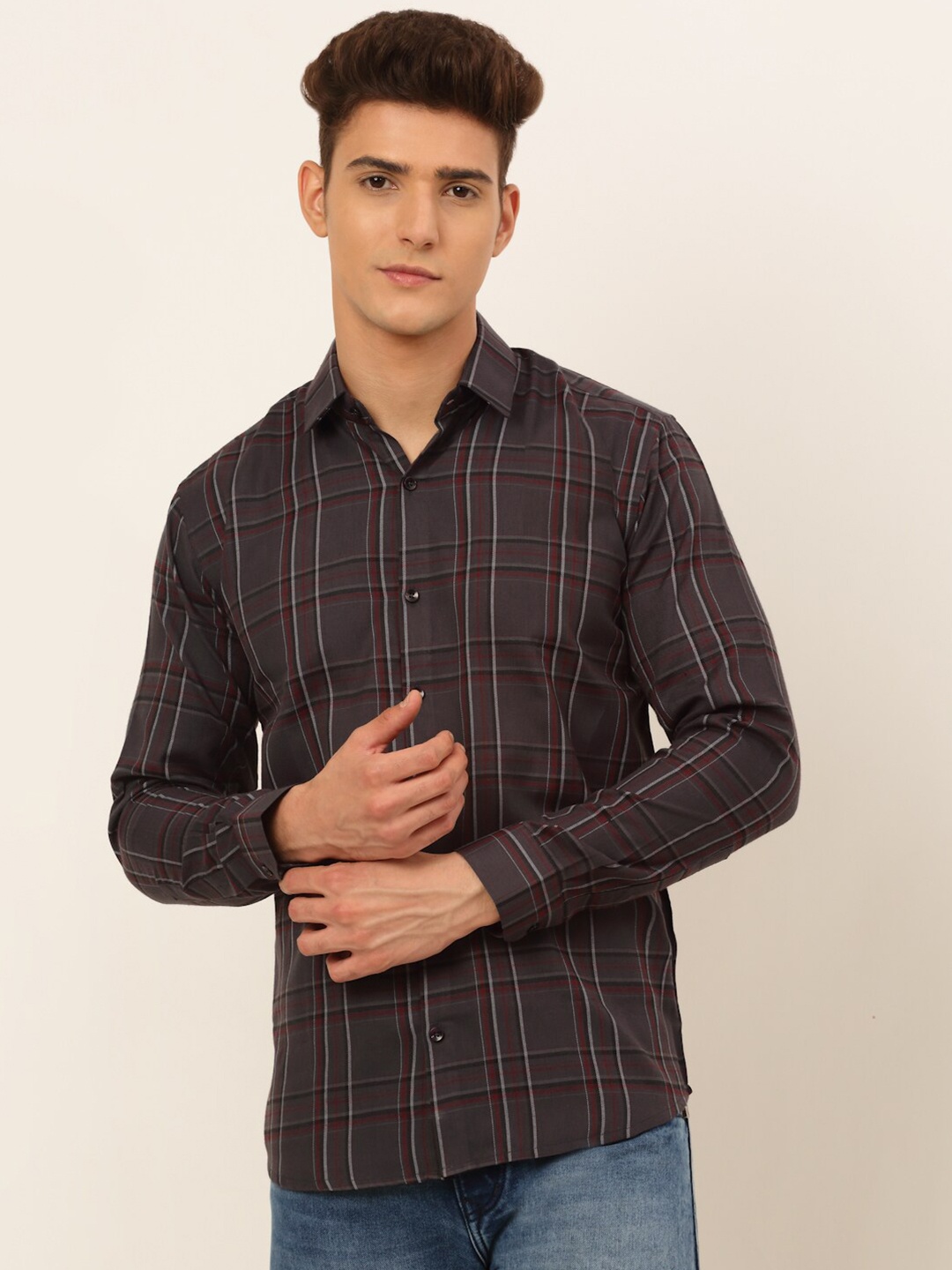 

JAINISH Men Brown Classic Tartan Checks Checked Casual Shirt