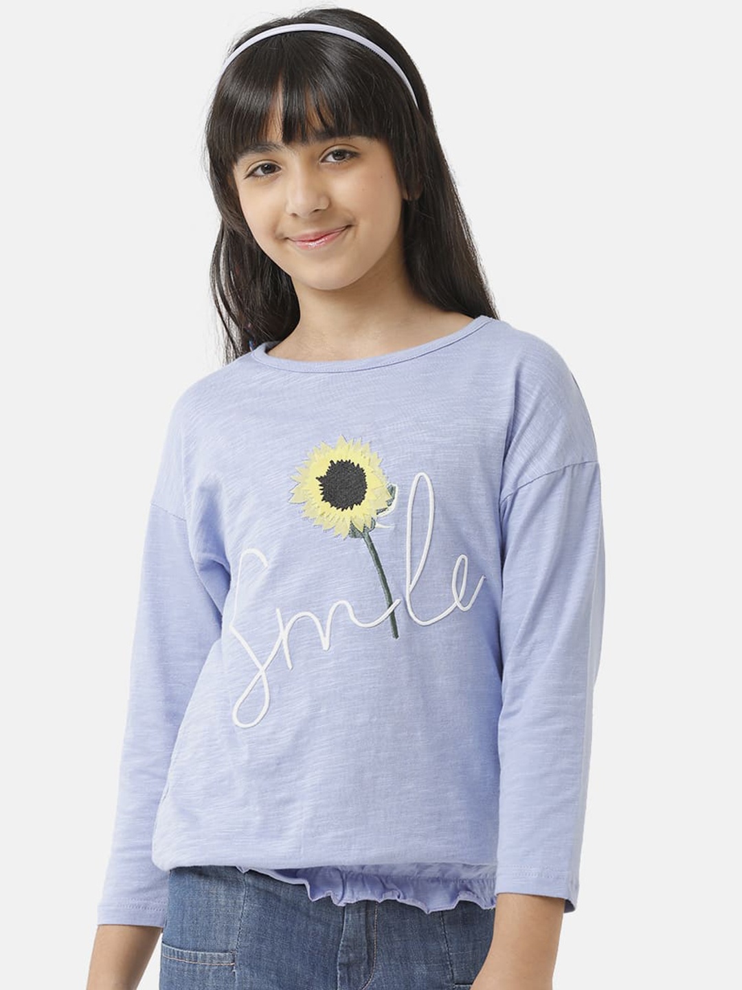 

UNDER FOURTEEN ONLY Girls Blue Print Pure Cotton Top