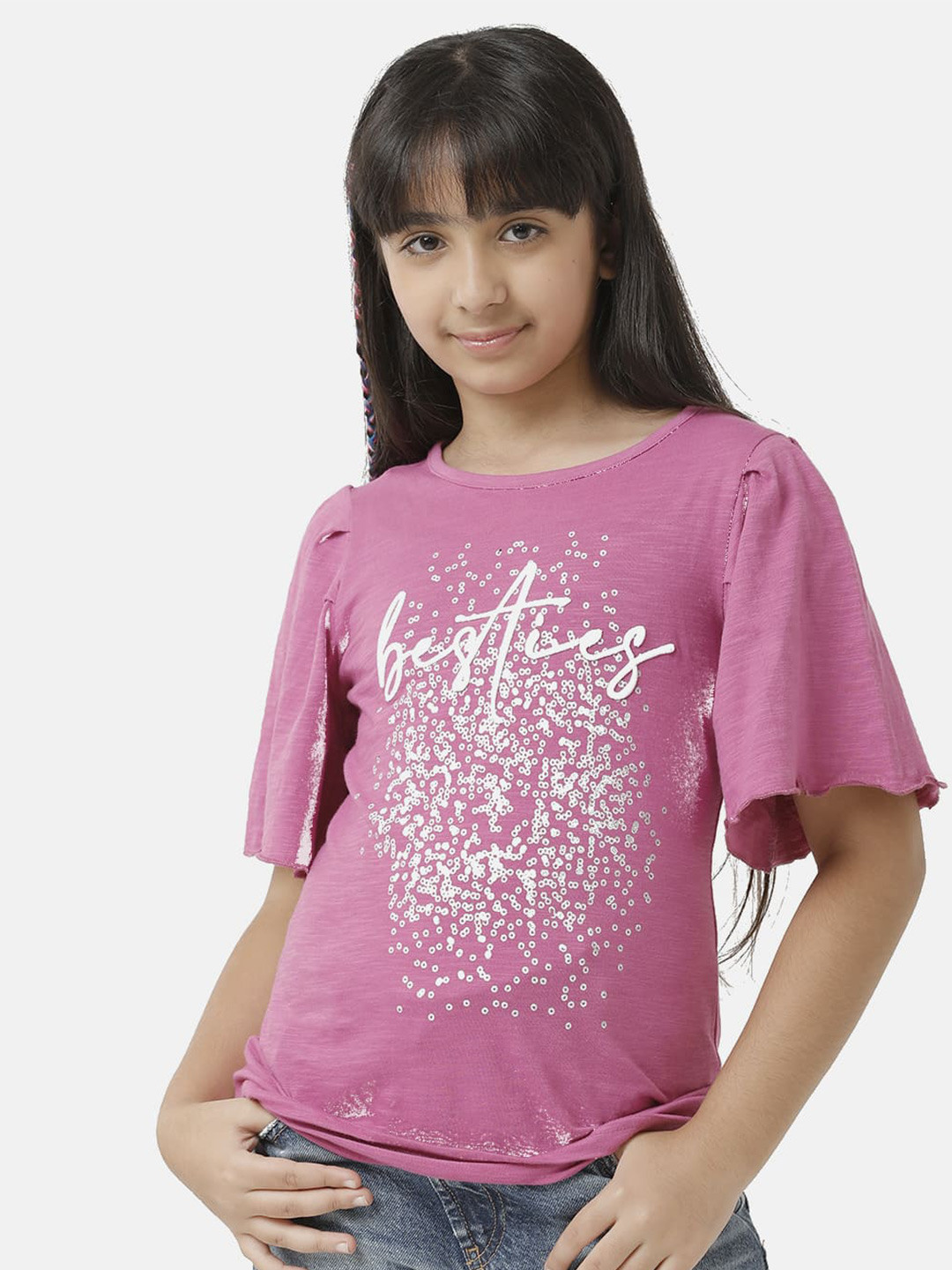 

UNDER FOURTEEN ONLY Girls Pink & White Pure Cotton Printed Top