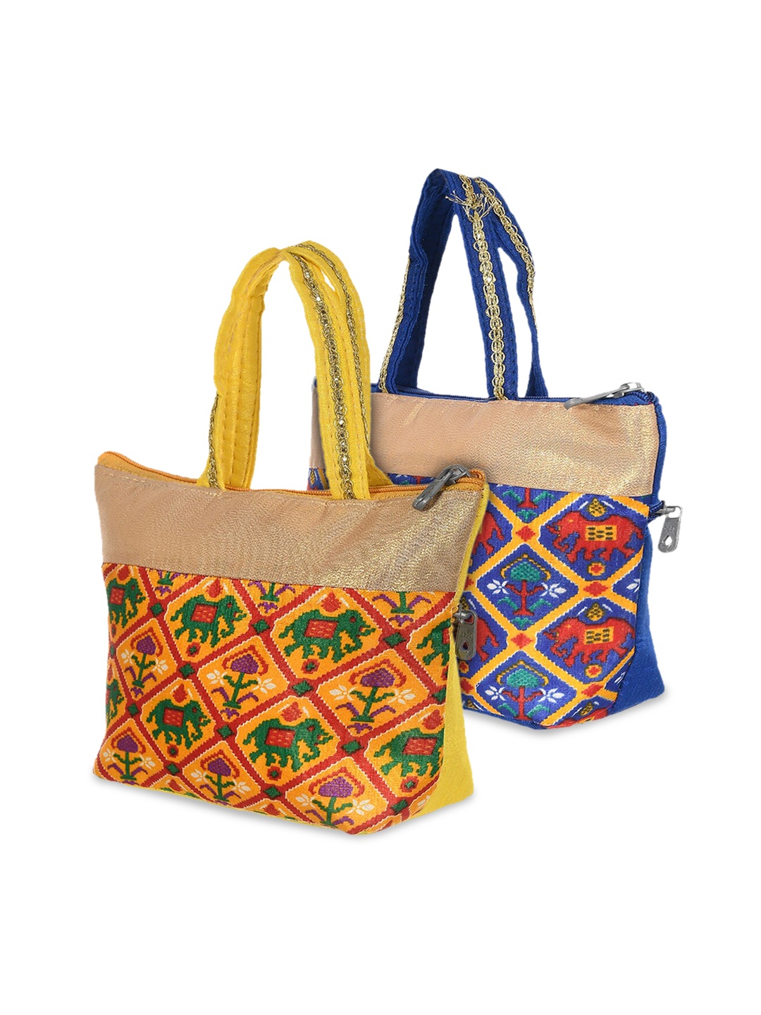 

Kuber Industries Pack of 2 Blue & Yellow Printed Shopper Tote Bag
