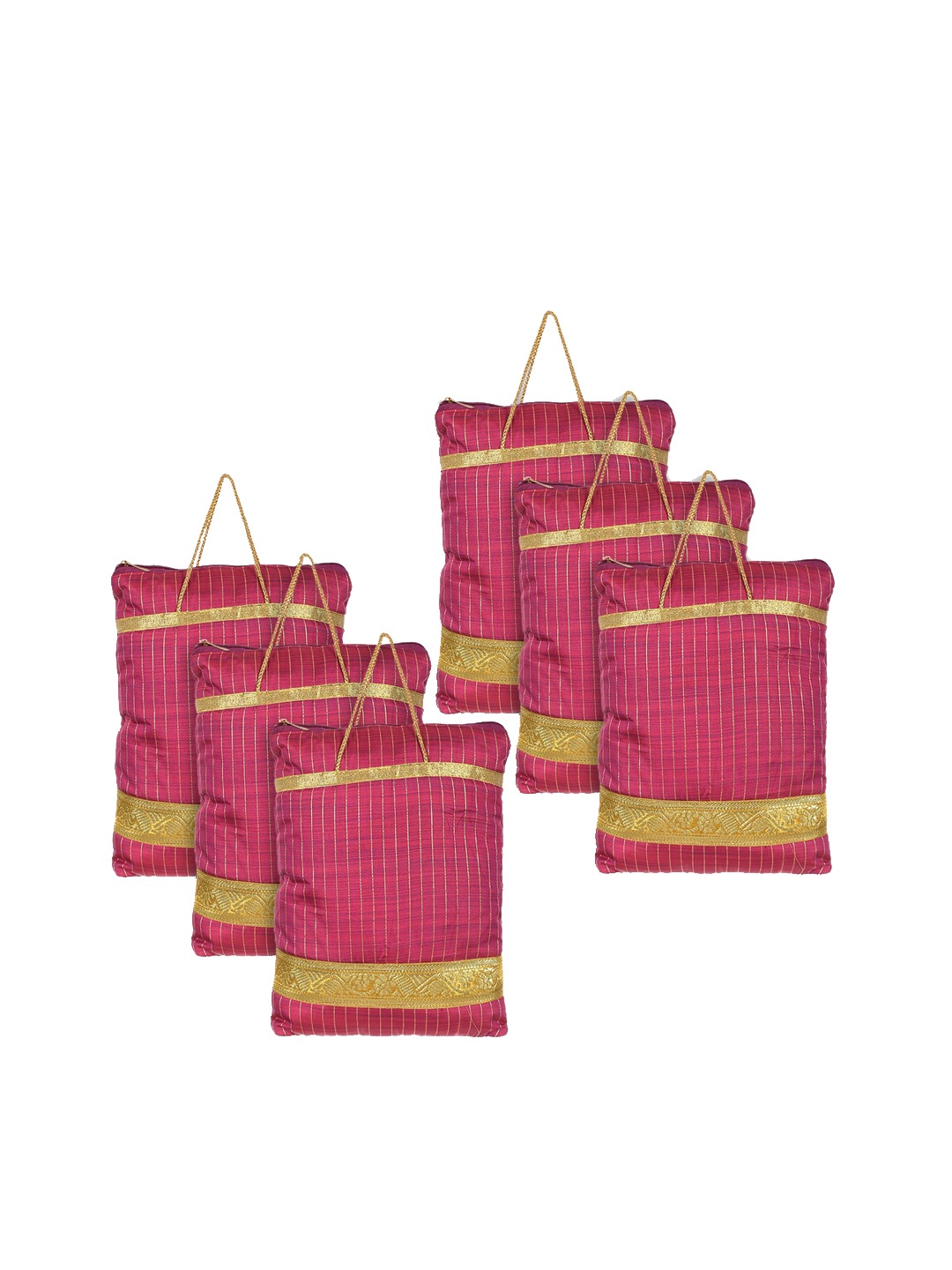 

Kuber Industries Set of 6 Striped Oversized Shopper Tote Bags, Pink