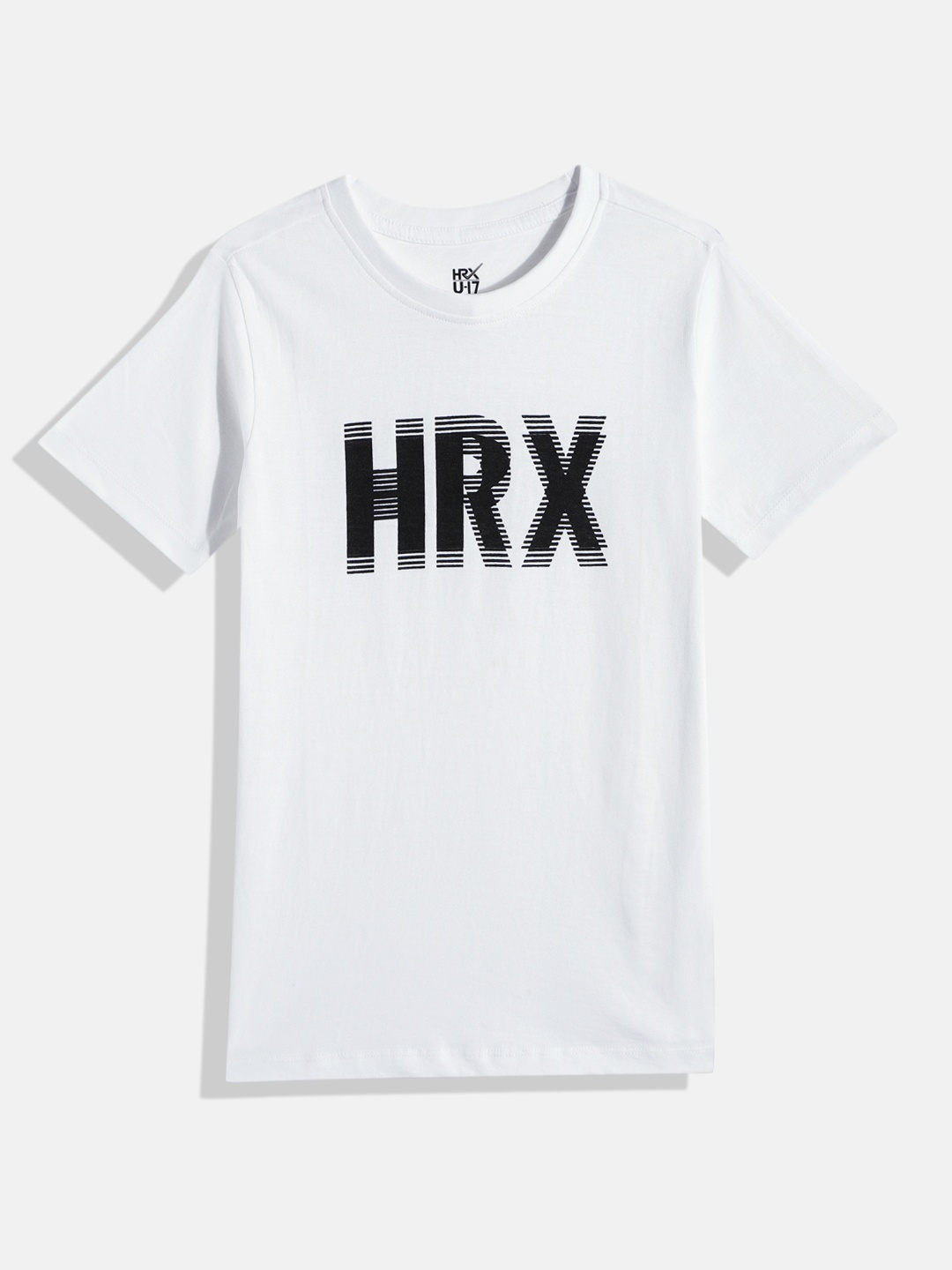 

HRX by Hrithik Roshan Boys White & Black Brand Logo Printed Pure Cotton T-shirt