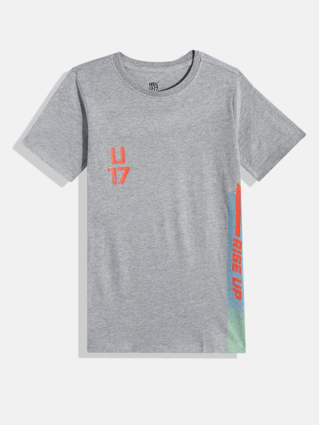 

HRX by Hrithik Roshan Boys Grey Melange Printed T-shirt