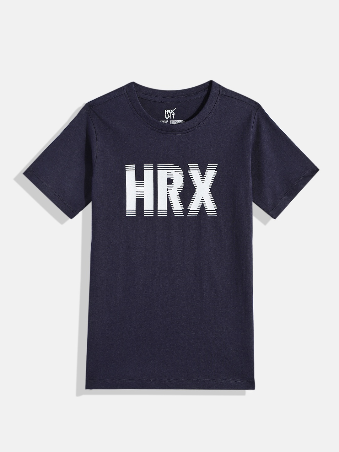 

HRX by Hrithik Roshan Boys Navy Blue & White Brand Logo Printed Pure Cotton T-shirt