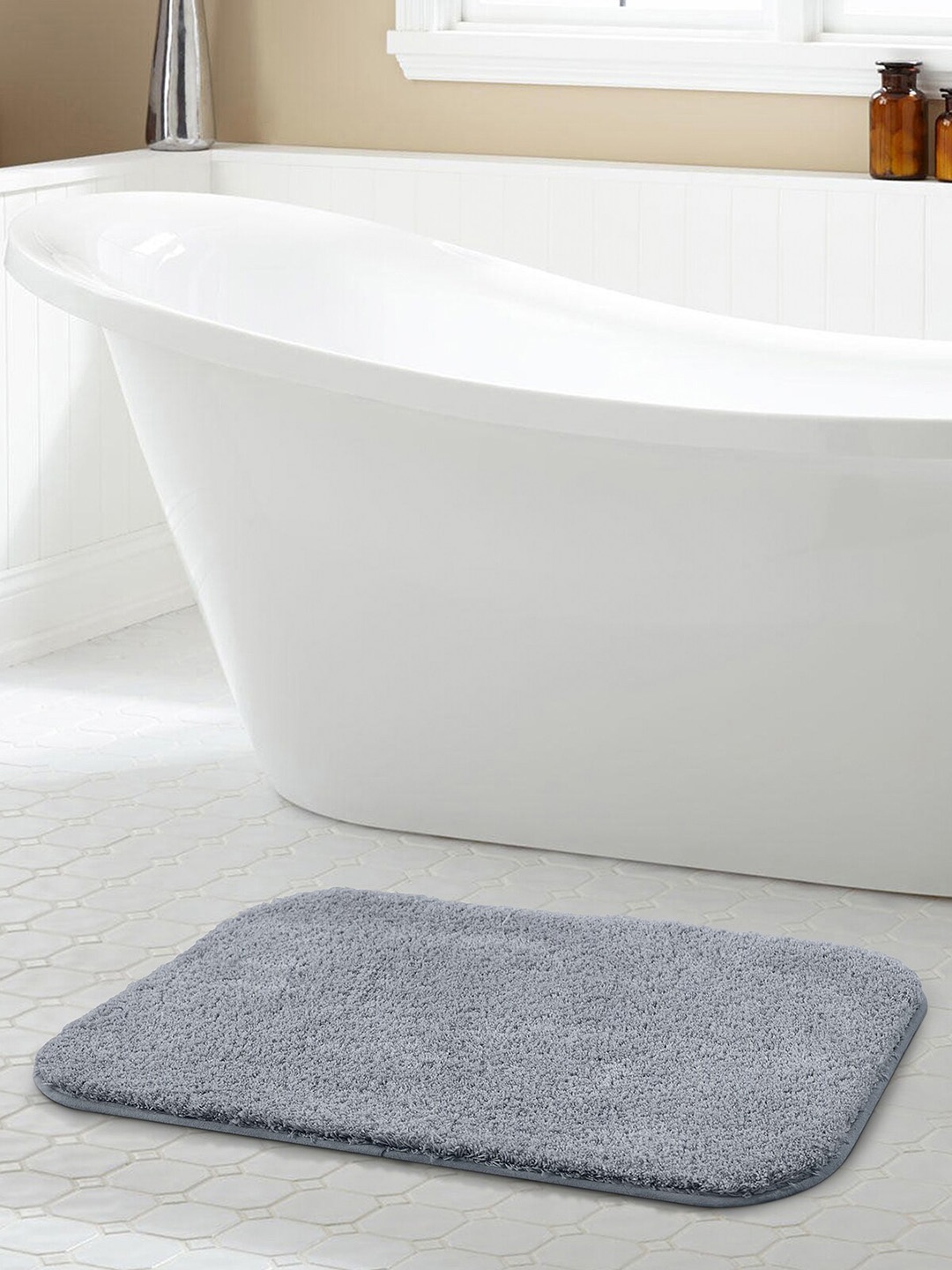 

OBSESSIONS Grey Solid 2200 GSM Anti-Skid Bath Rugs