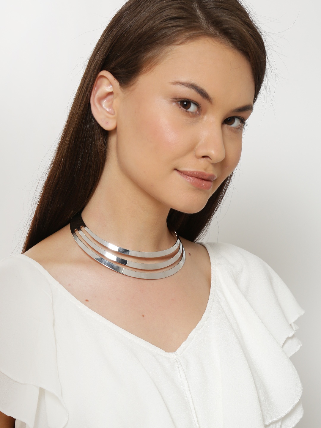 

Shining Diva Fashion Silver-Toned Collar Necklace