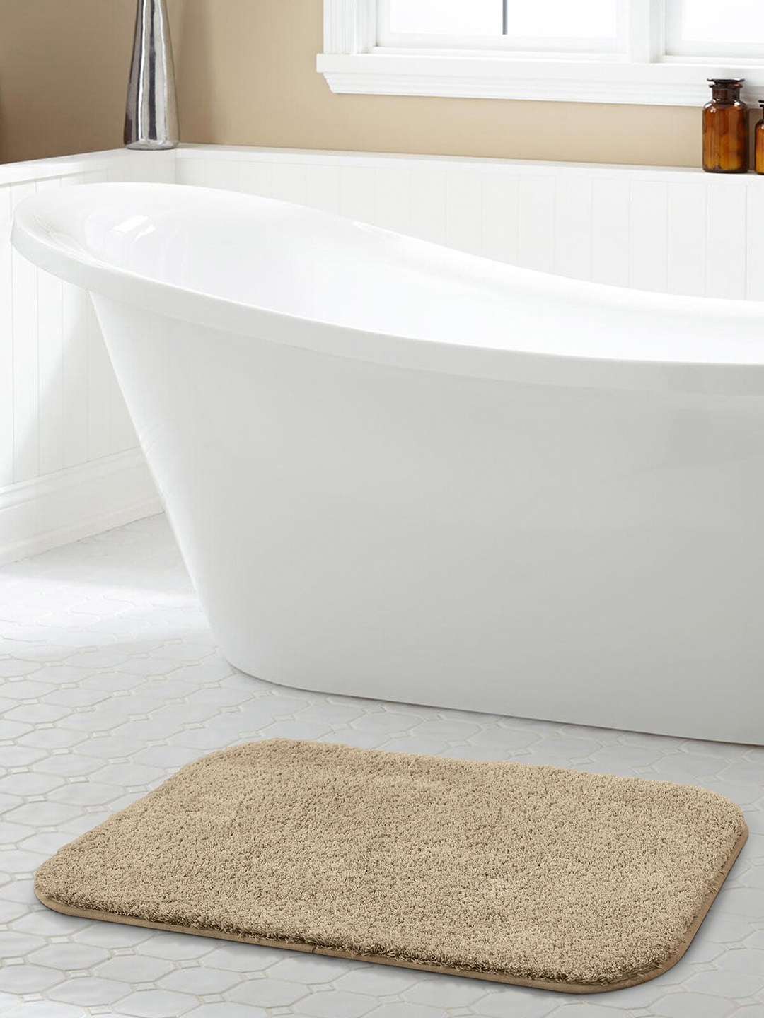 

OBSESSIONS Beige Solid 2200 GSM Anti-skid Bath Rugs