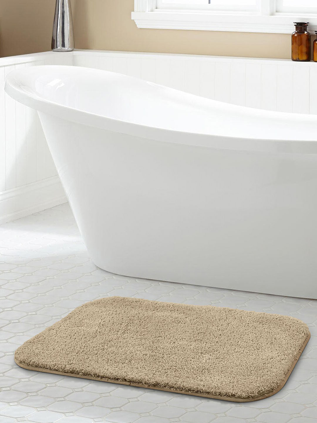 

OBSESSIONS Beige Solid 2200 GSM Anti-Skid Bath Rugs
