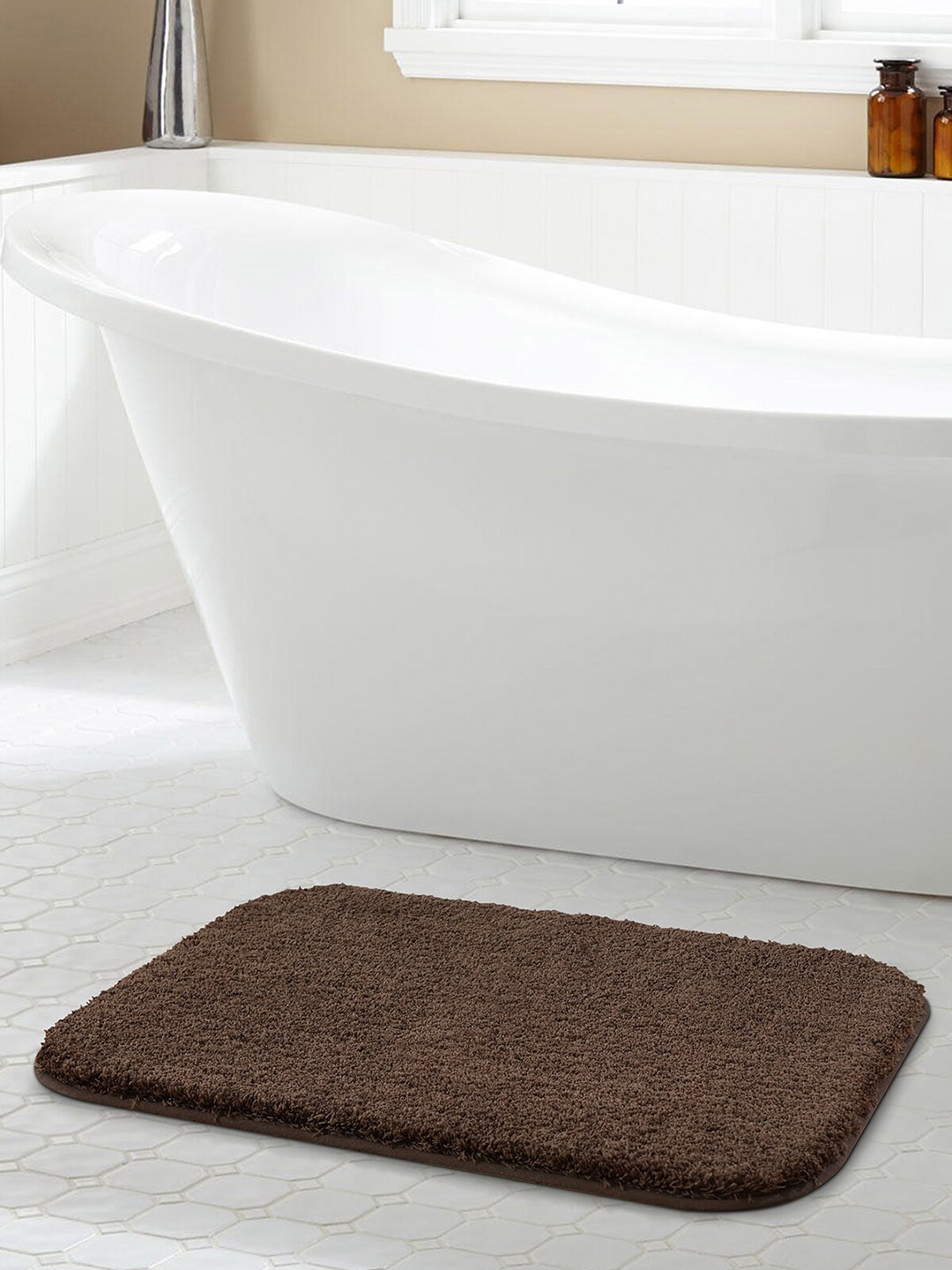 

OBSESSIONS Brown Solid 2200 GSM Anti-Skid Bath Rugs