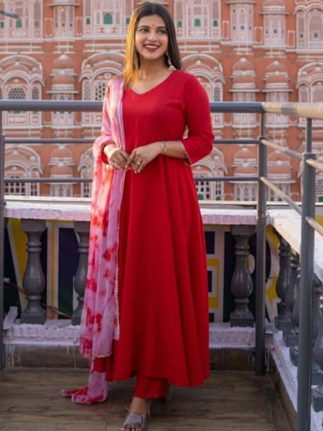 

Meeranshi Women Red Regular Gotta Patti Kurta with Trousers & With Dupatta