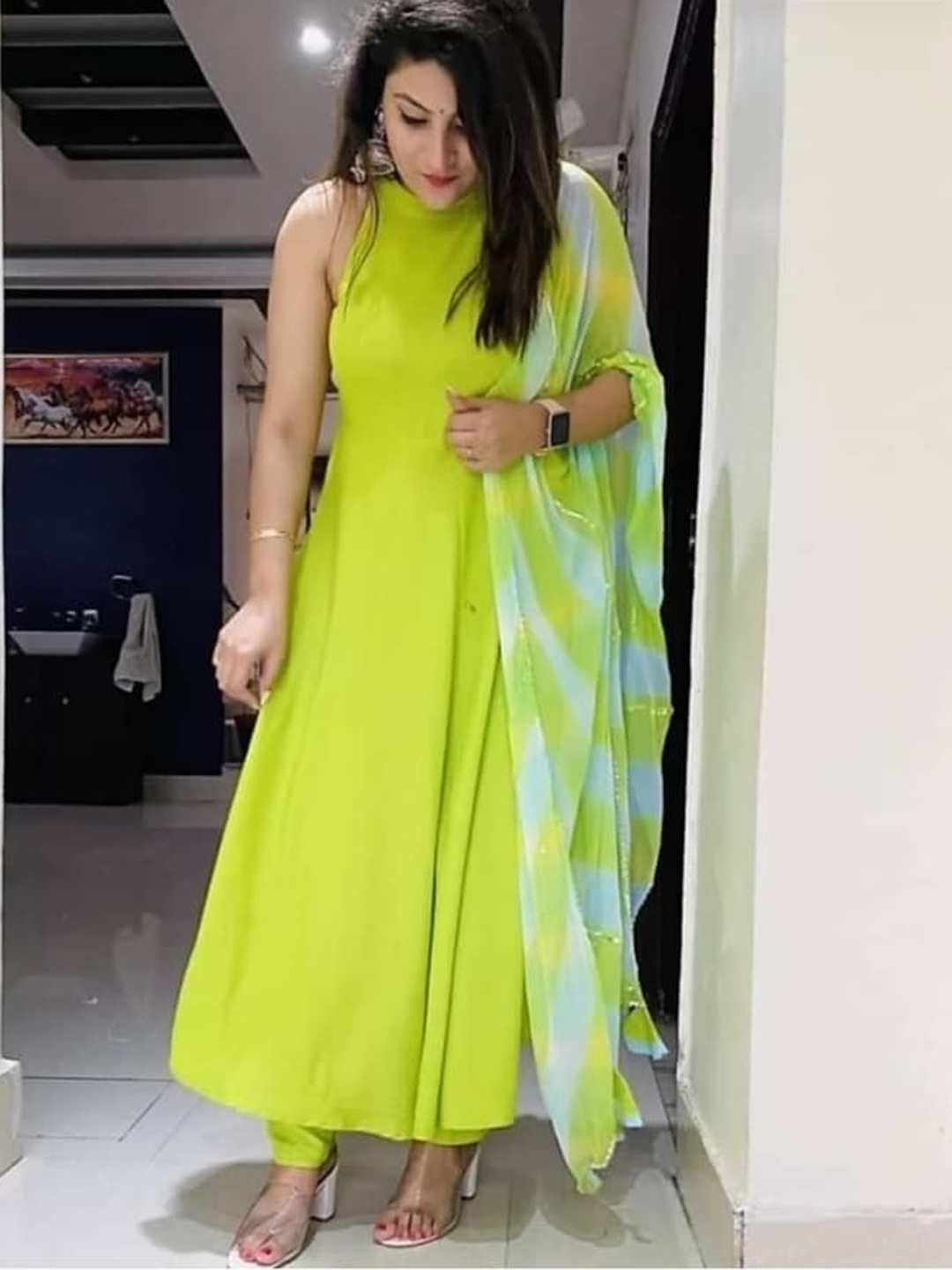 

Meeranshi Women Fluorescent Green Empire Gotta Patti Kurta Set