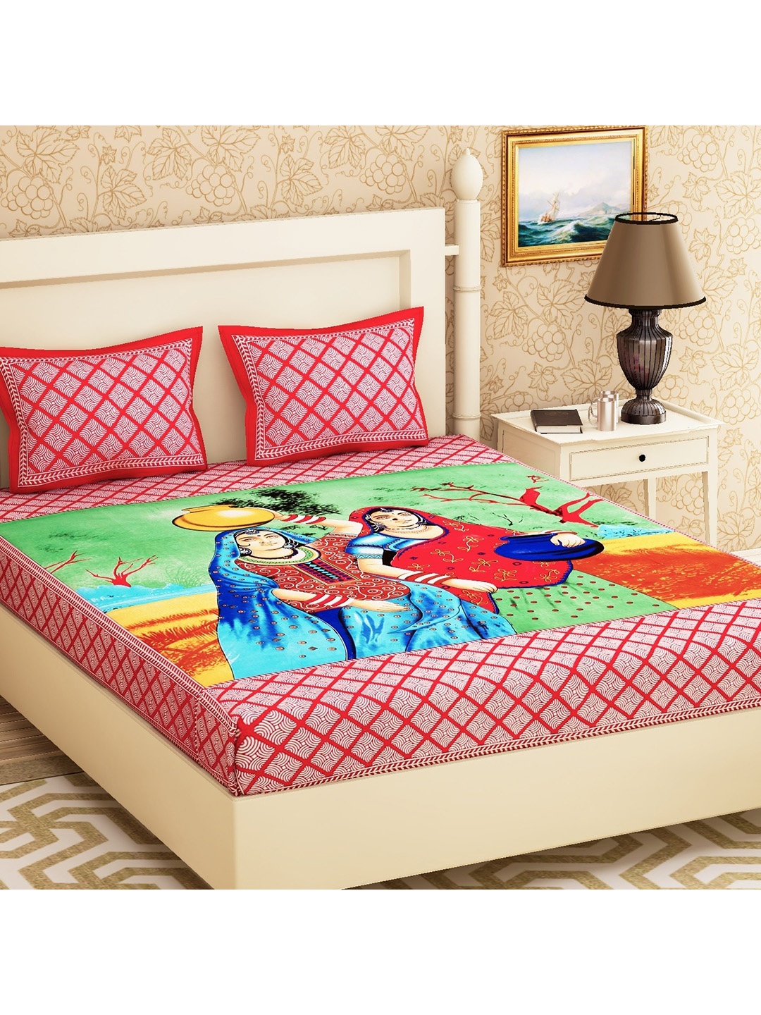 

Urban Magic Red 104 TC Cotton Printed Double Bedsheet with 2 Pillow Covers