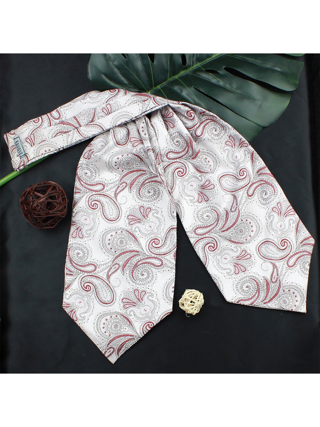 

Kavove Unisex White & Red Paisley Printed Cravat