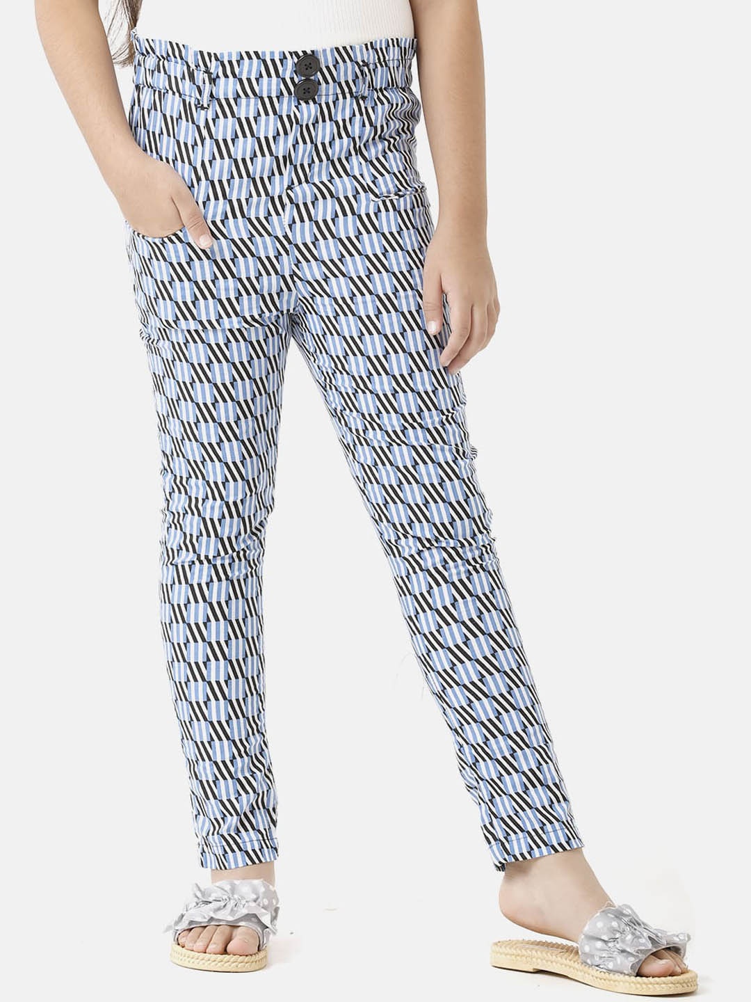 

UNDER FOURTEEN ONLY Girls Blue Printed Trousers