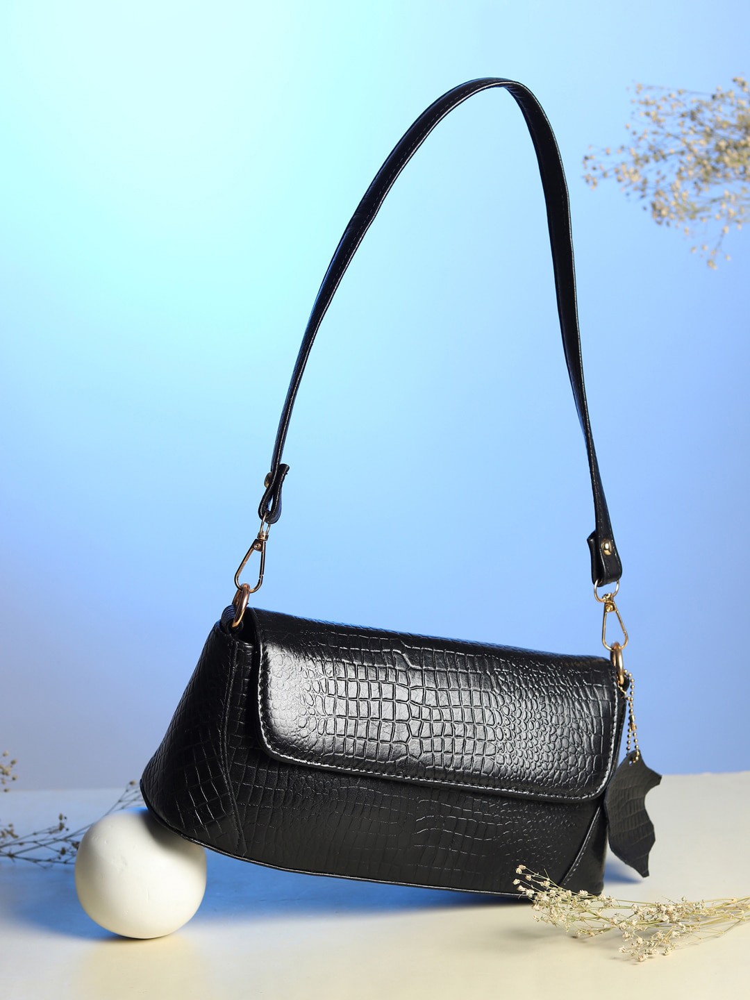 

AMYENCE Black Textured Leather Sling Bag