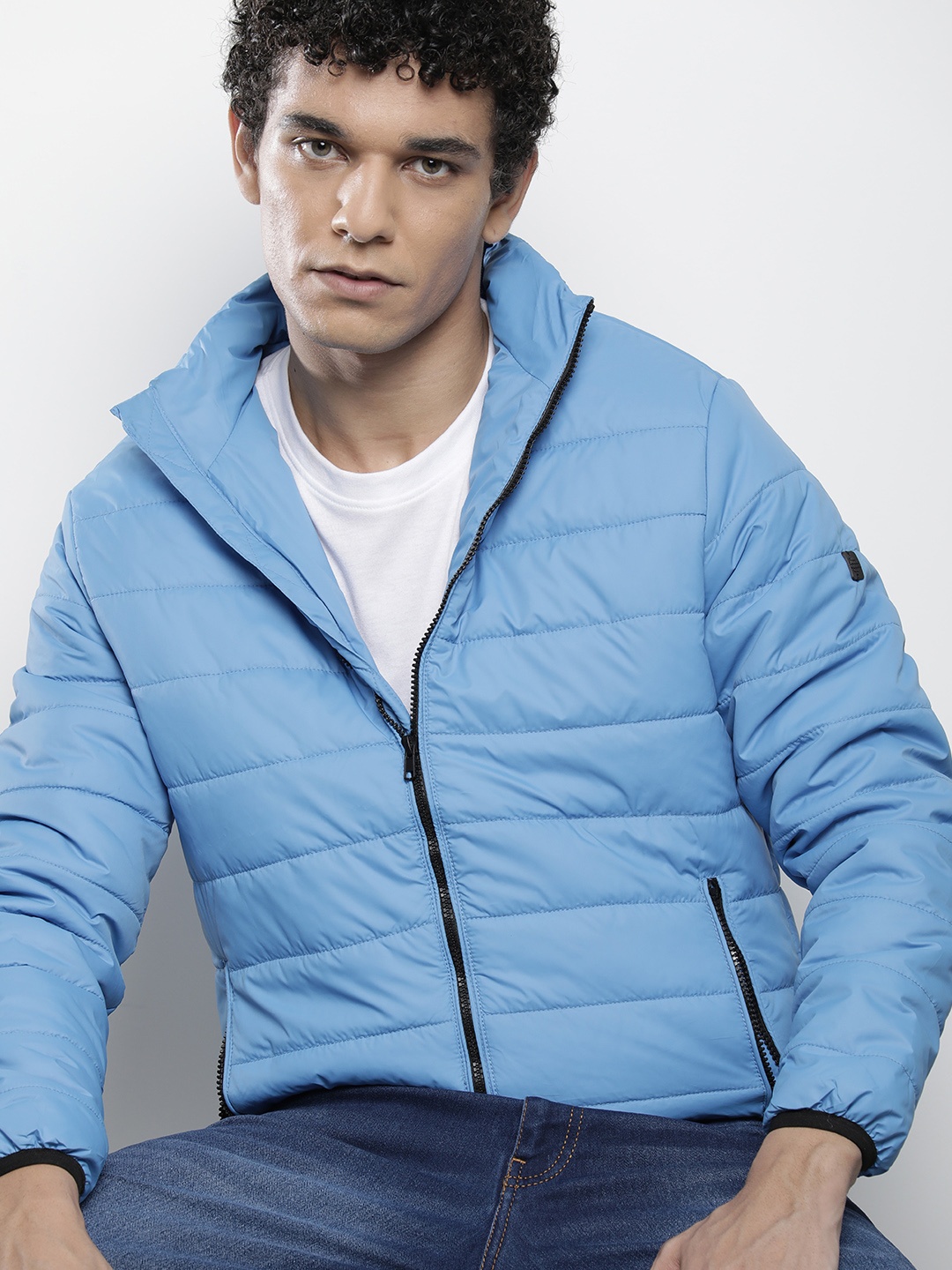 

The Indian Garage Co Men Zip-Front Puffer Jacket with Zip Pockets, Blue