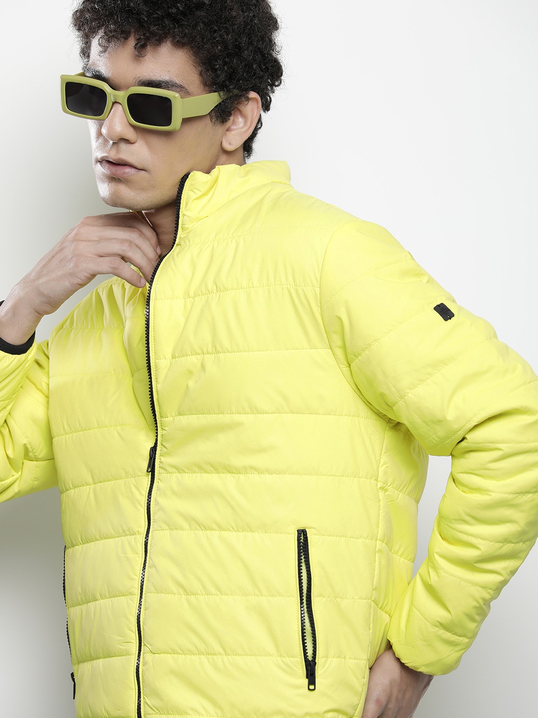 

The Indian Garage Co Men Zip-Front Puffer Jacket with Zip Pockets, Lime green