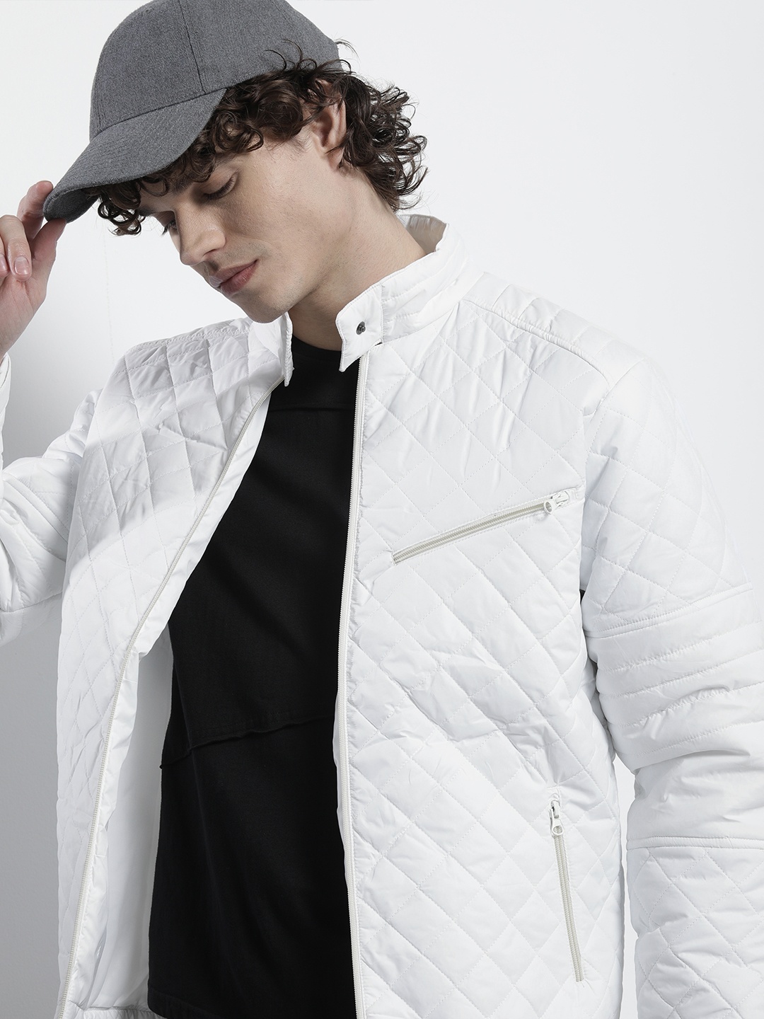 

The Indian Garage Co Men Slim Fit Zip-Front Puffer Jacket with Insert Pockets, White