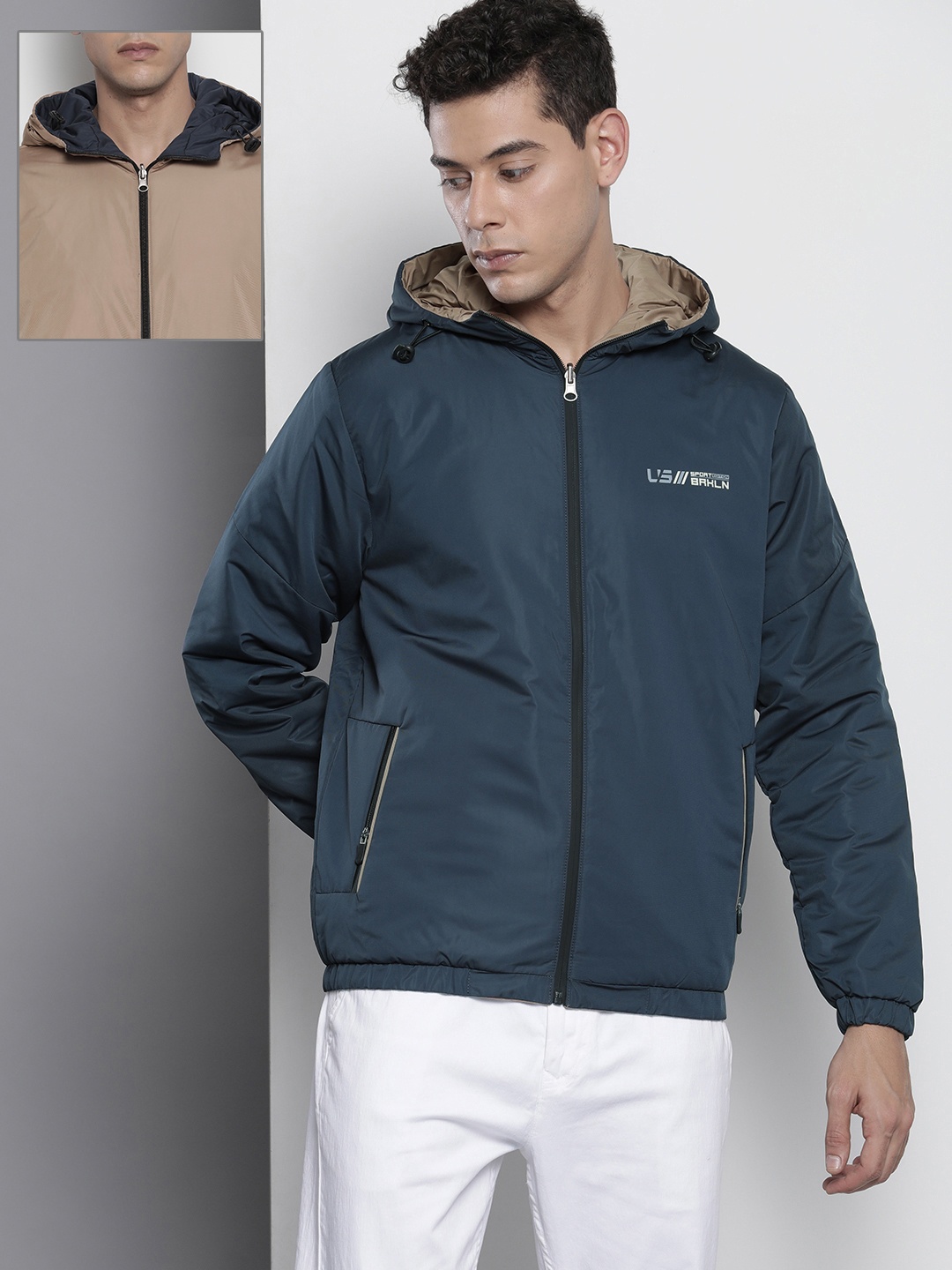 

The Indian Garage Co Men Navy Blue Reversible Tailored Jacket