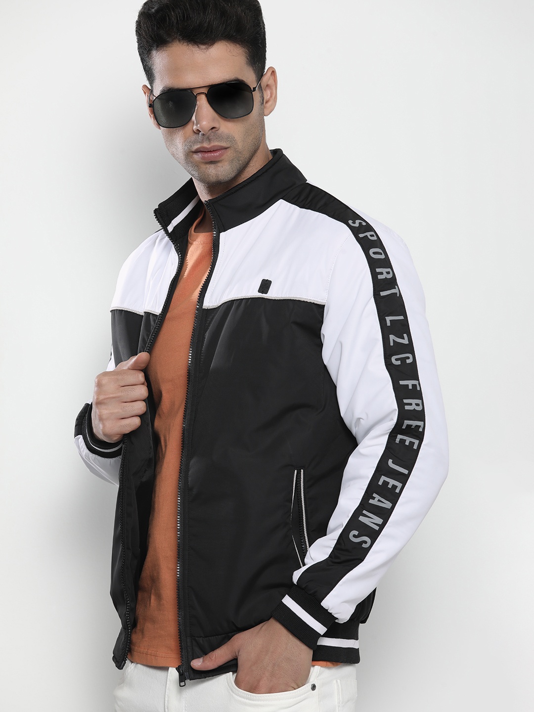 

The Indian Garage Co Men Slim Fit Colourblock Zip-Front Bomber Jacket, Black